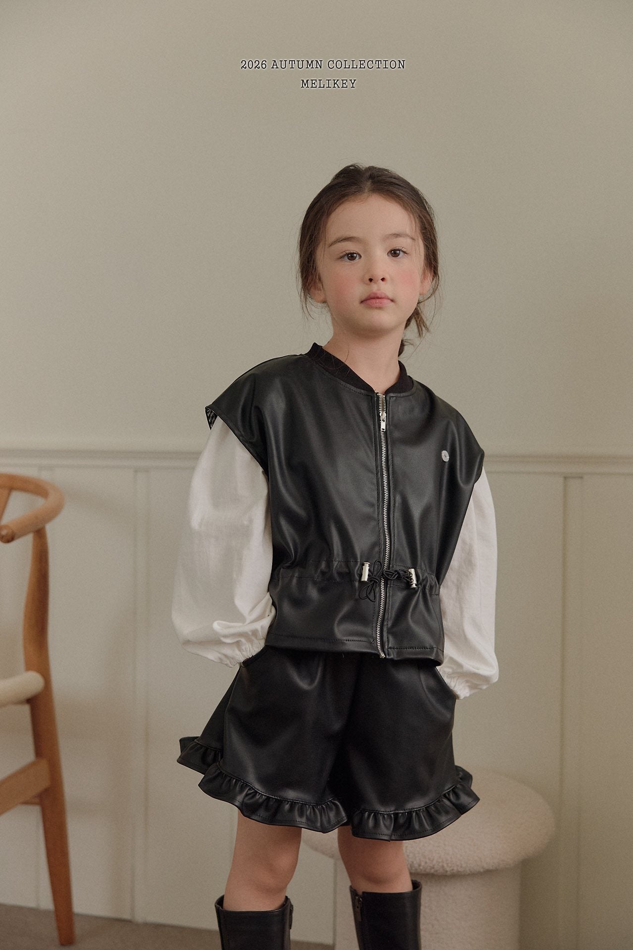 ［Melikey］Leather frill short pants