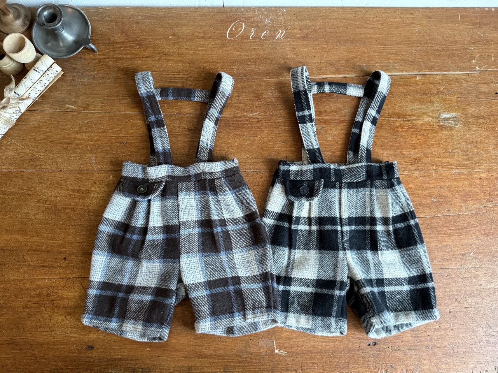 ［OREN］Brunel check suspender half pants