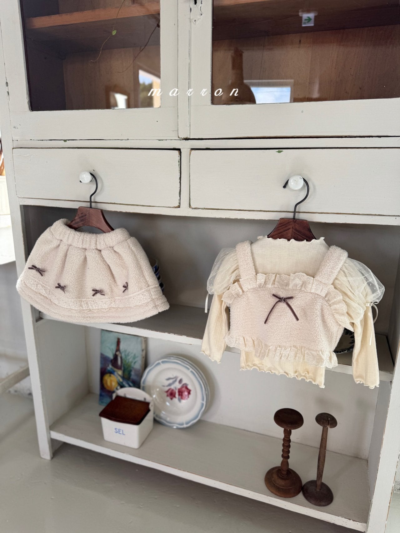 ［marron］Ribbon boa bustier