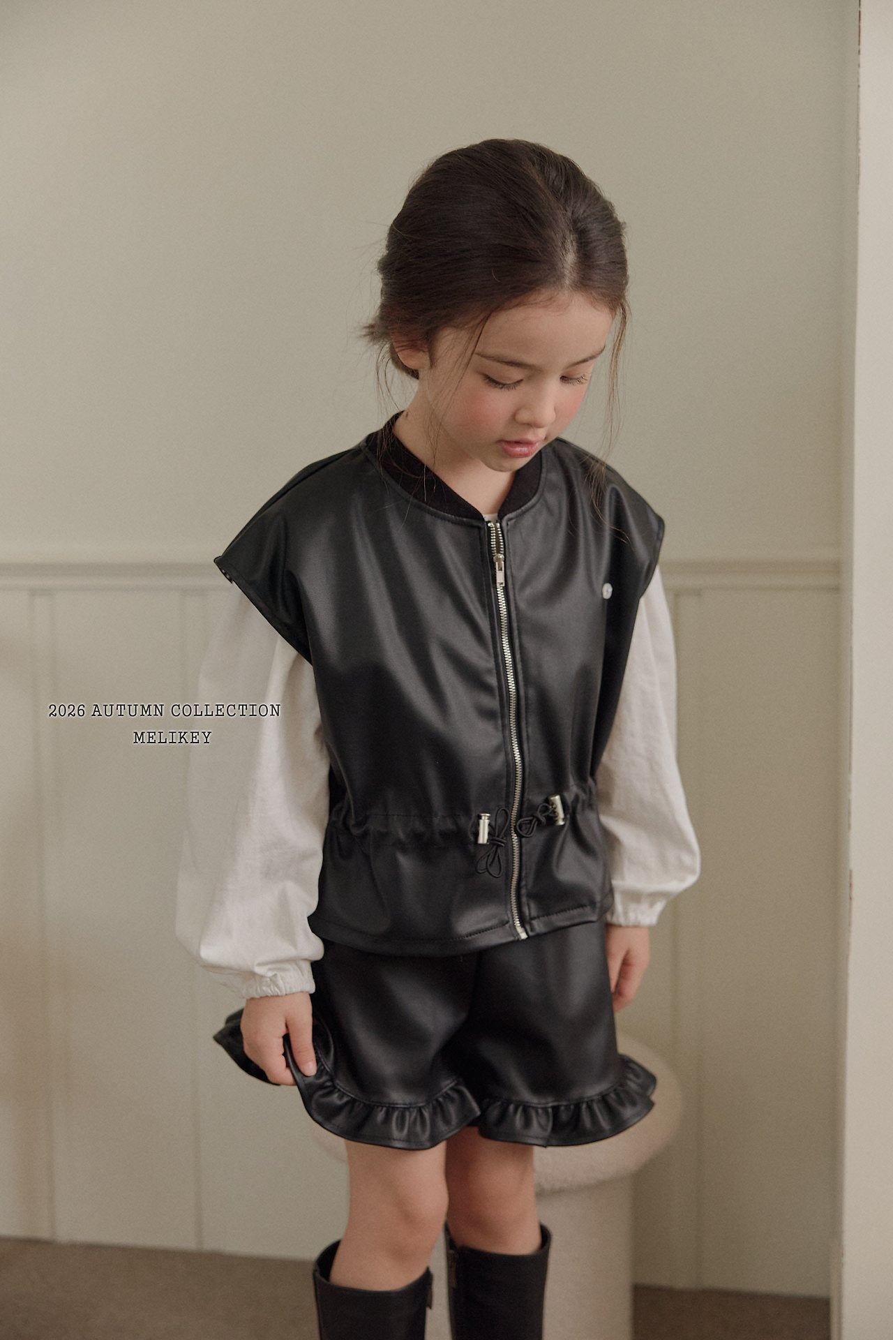 ［Melikey］Leather frill short pants