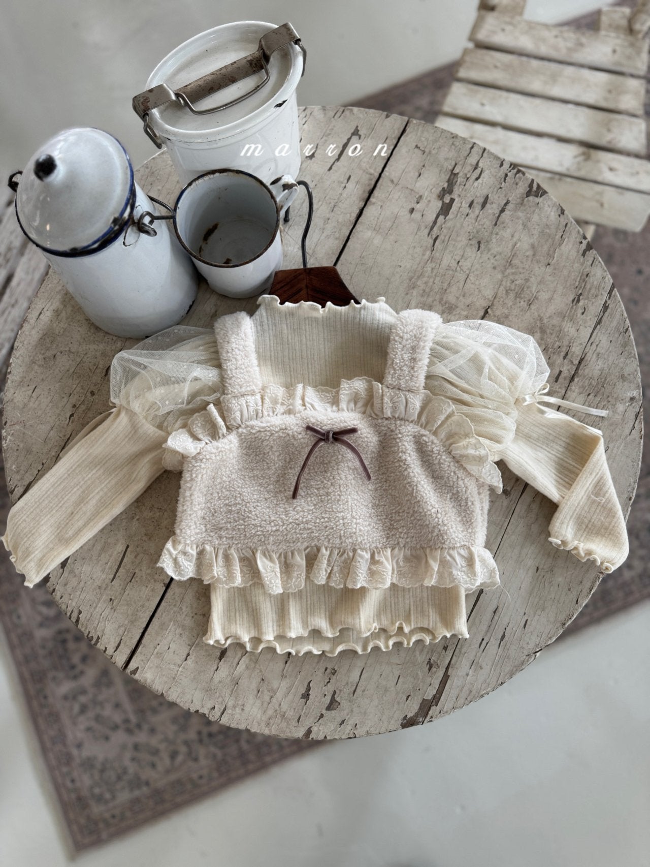 ［marron］Ribbon boa bustier