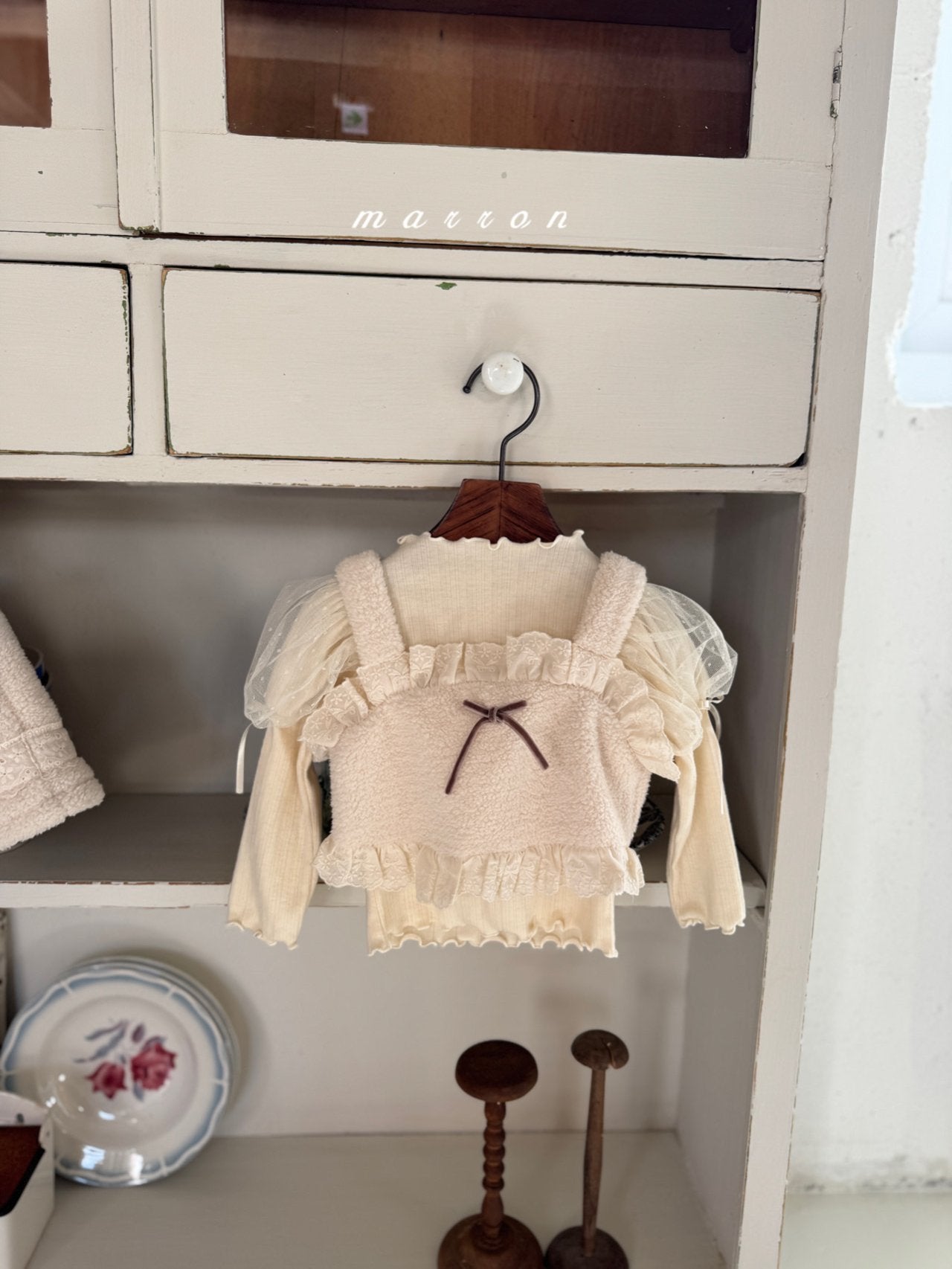 ［marron］Ribbon boa bustier