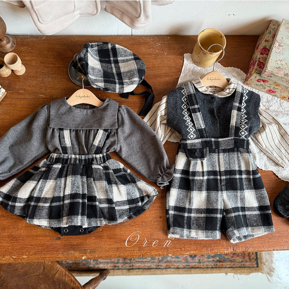 ［OREN］Brunel check suspender half pants