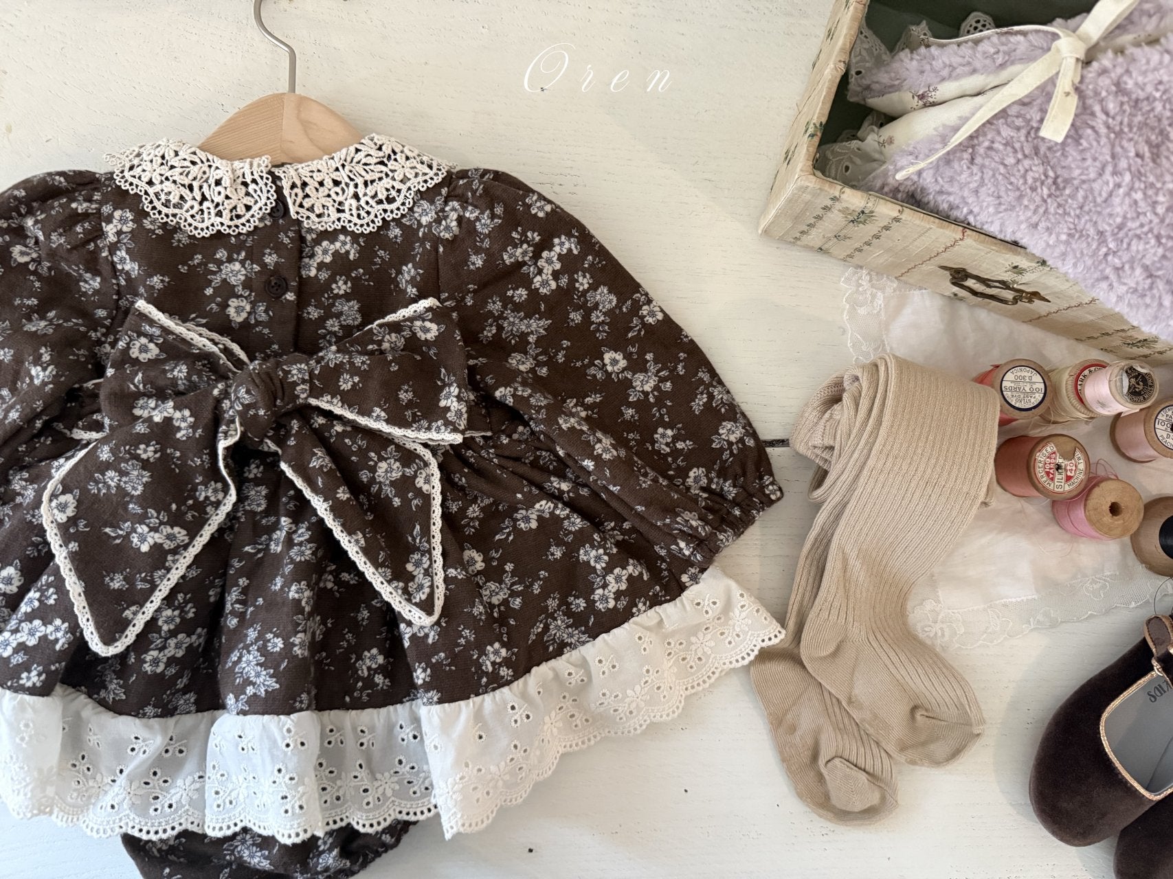 ［OREN］Selena flower padding rompers (1oz)