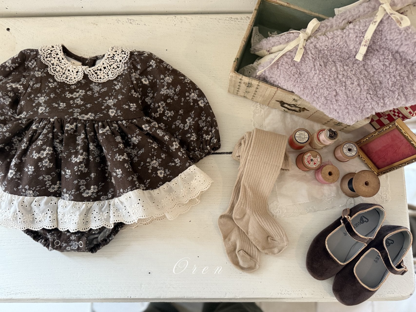 ［OREN］Selena flower padding rompers (1oz)