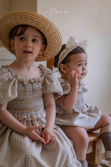 ［OREN］Noye check smock rompers