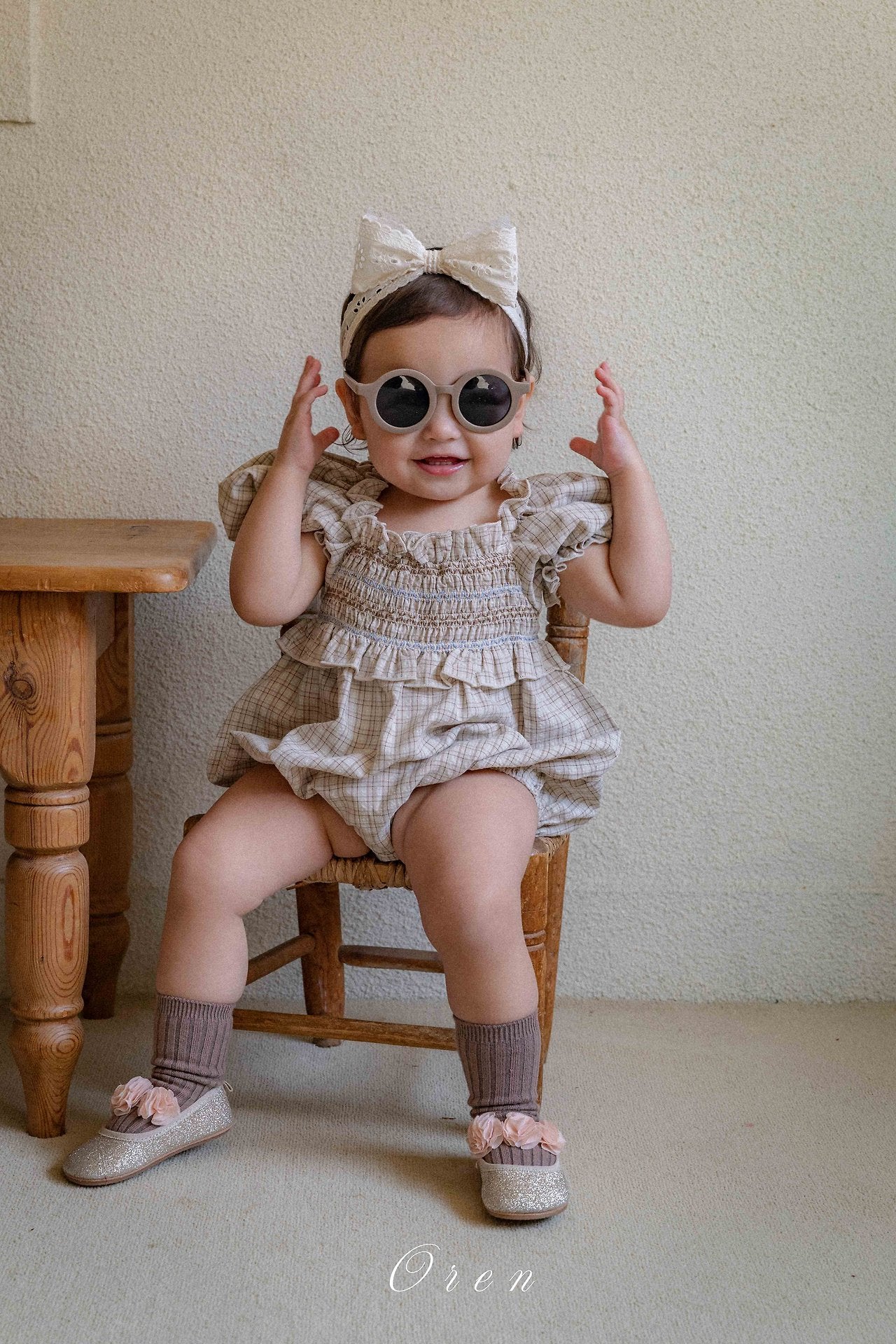 ［OREN］Noye check smock rompers