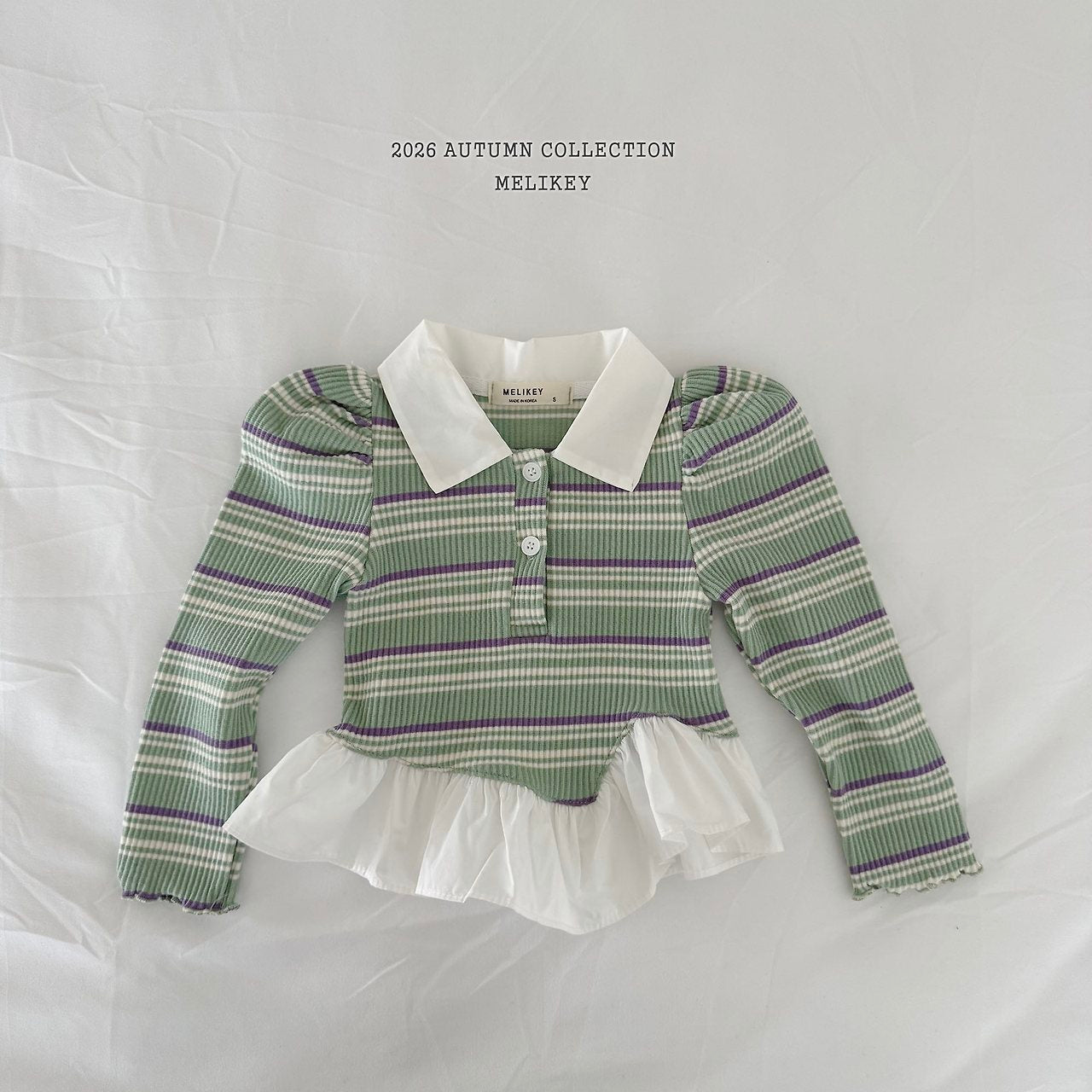 ［Melikey］Stripe collar frill tops