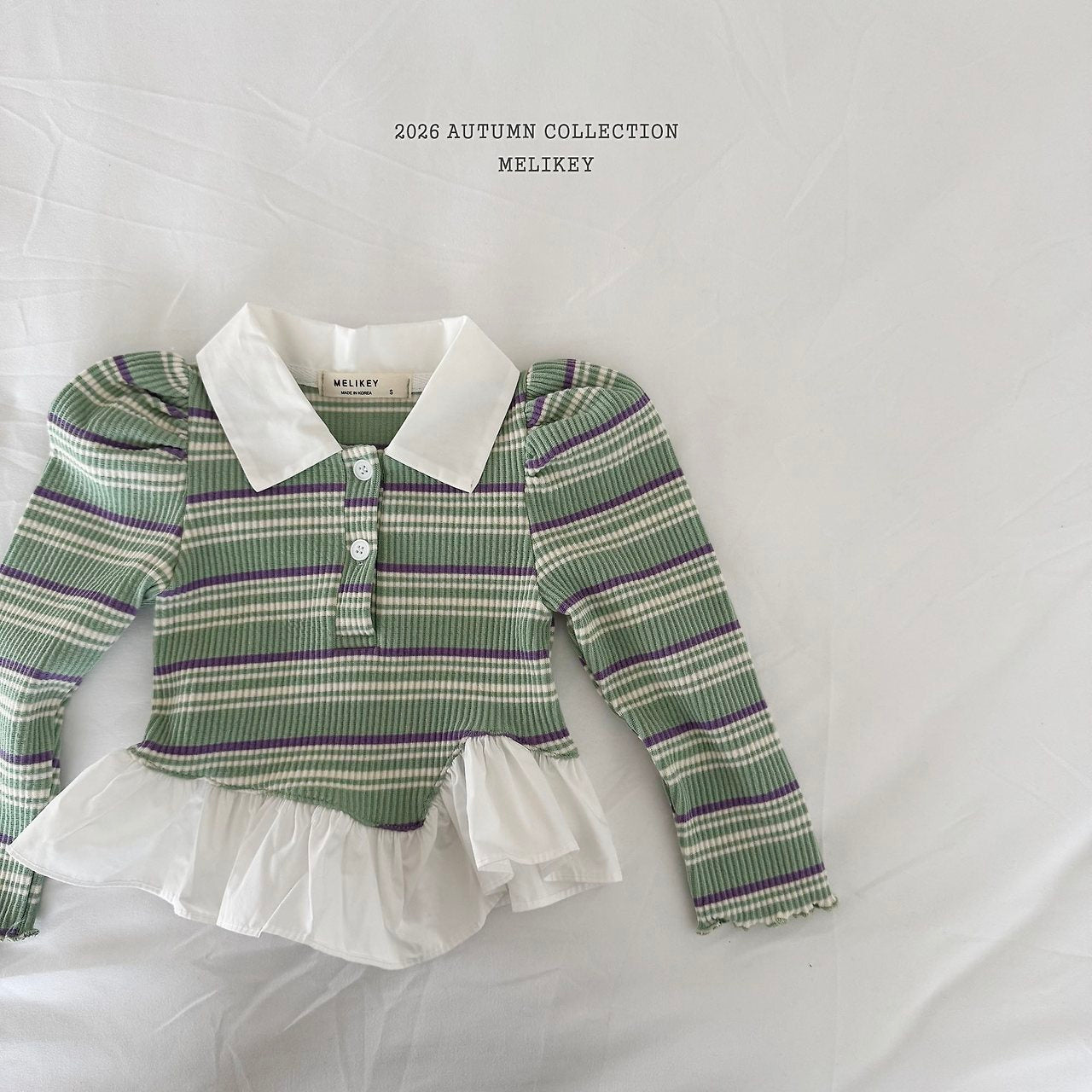 ［Melikey］Stripe collar frill tops
