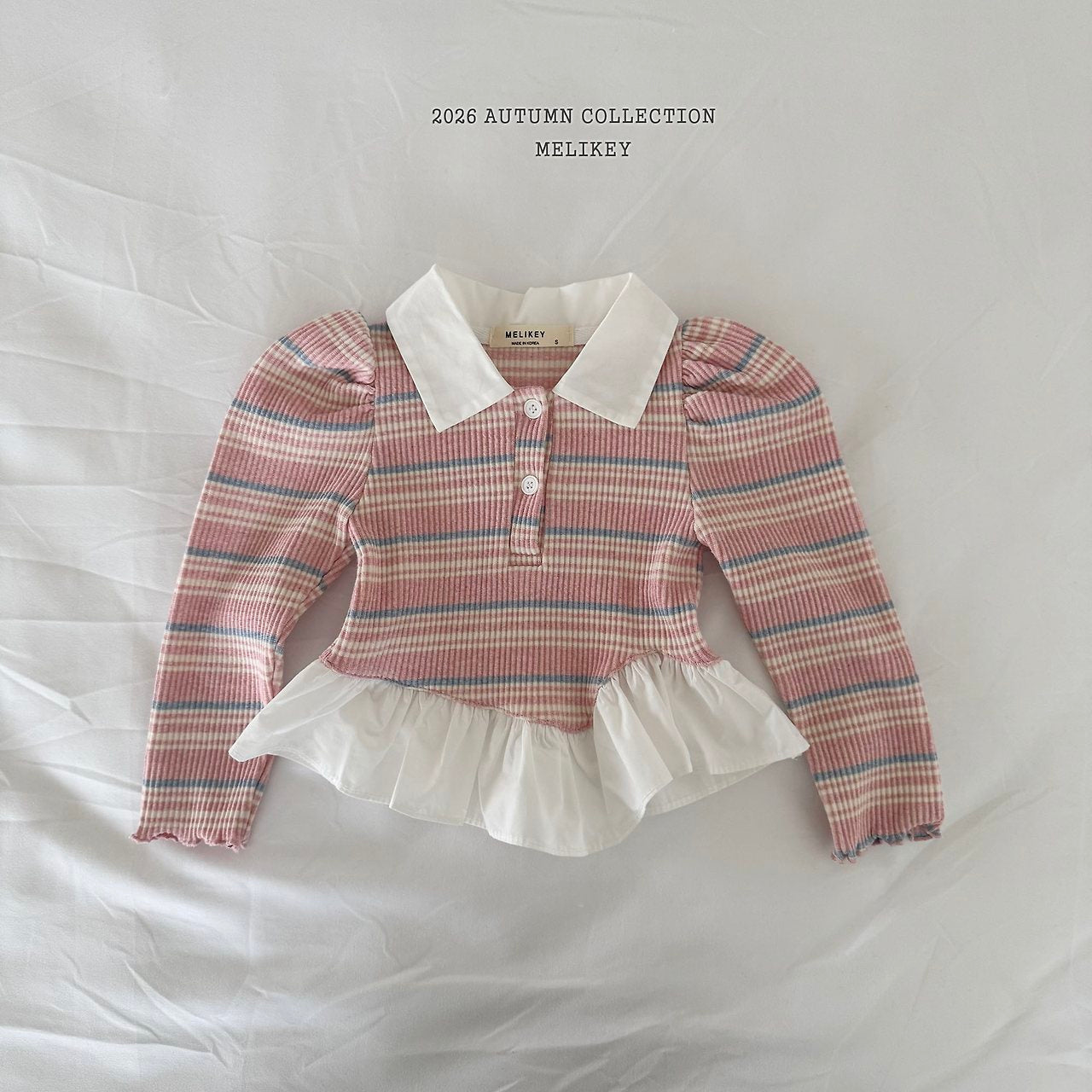 ［Melikey］Stripe collar frill tops