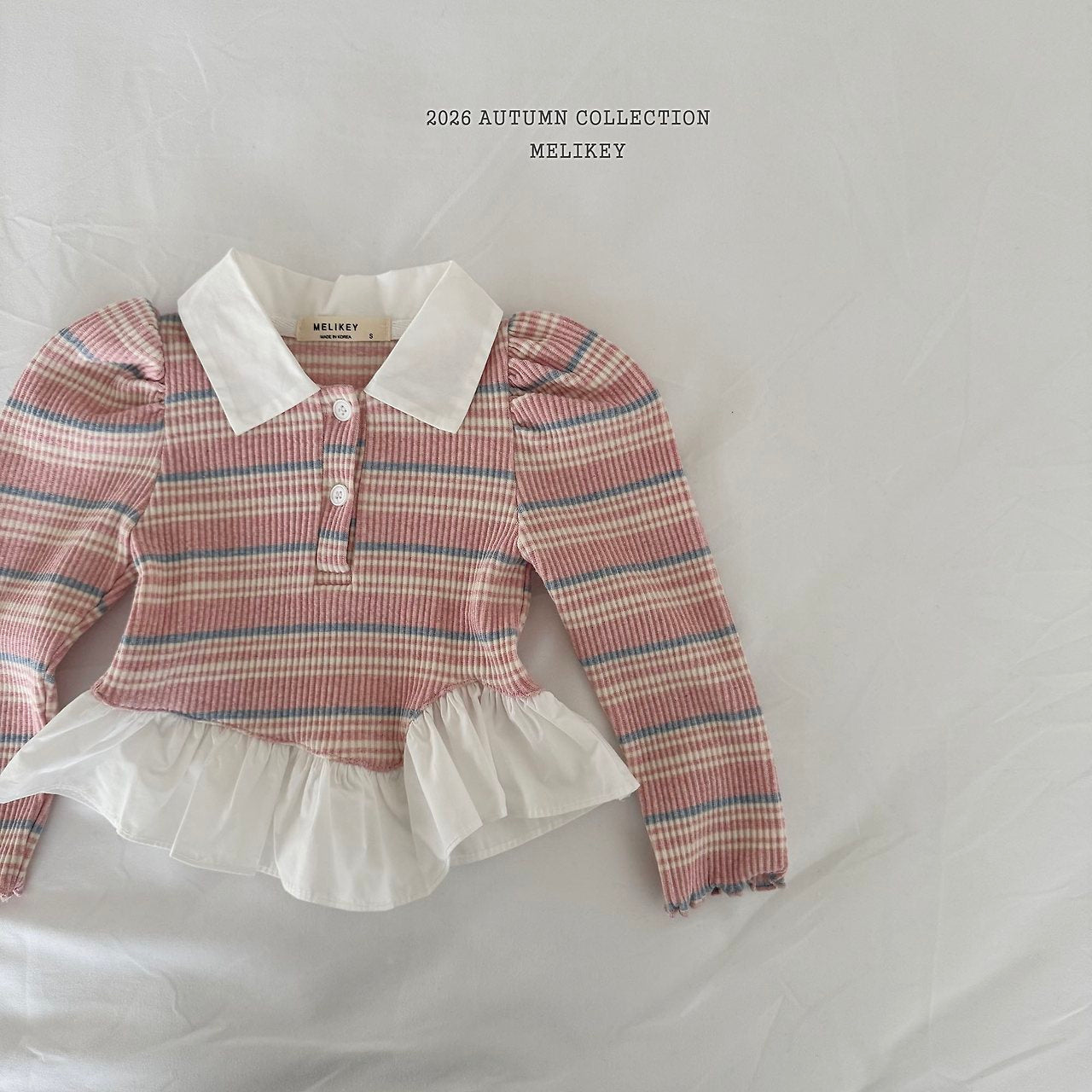 ［Melikey］Stripe collar frill tops