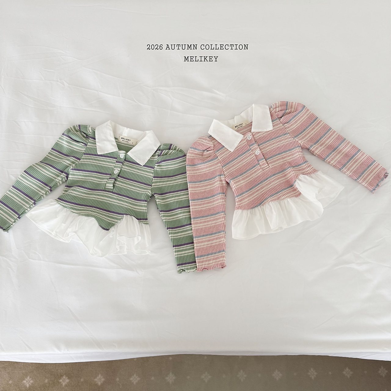 ［Melikey］Stripe collar frill tops