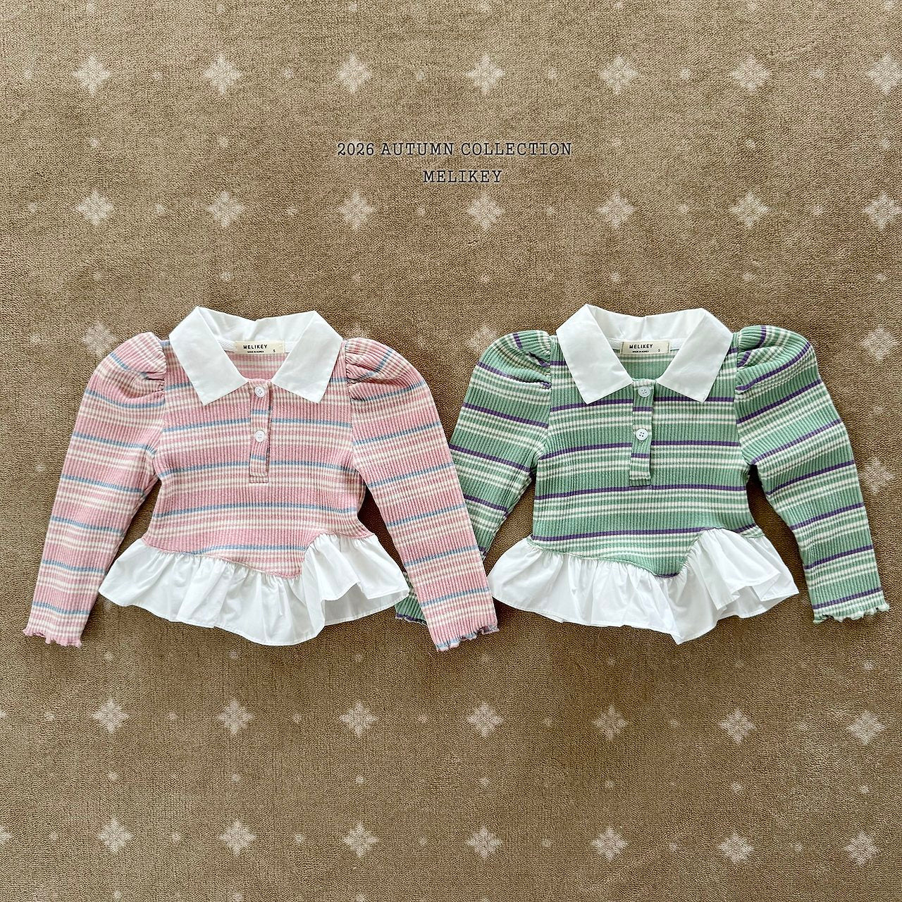 ［Melikey］Stripe collar frill tops