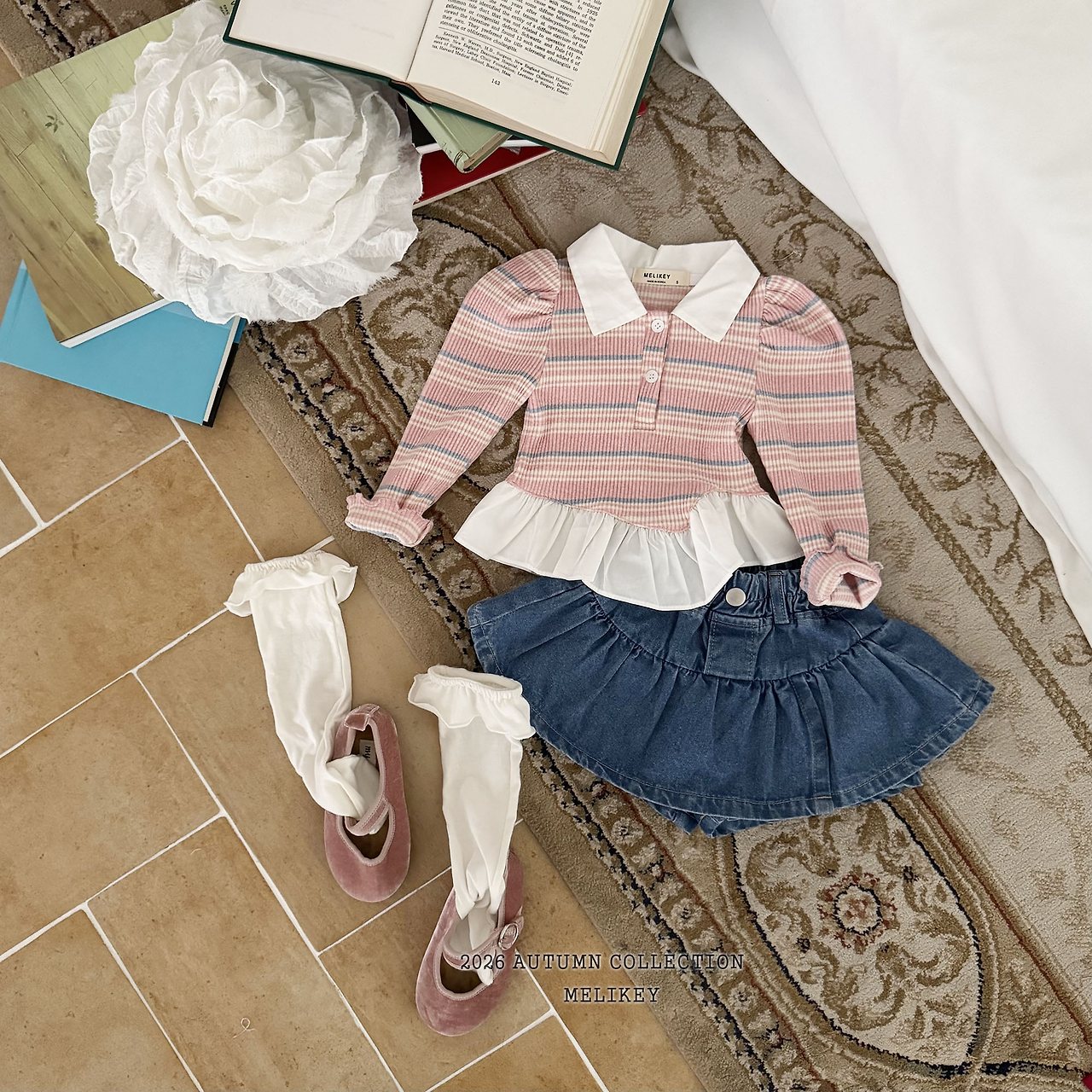 ［Melikey］Stripe collar frill tops