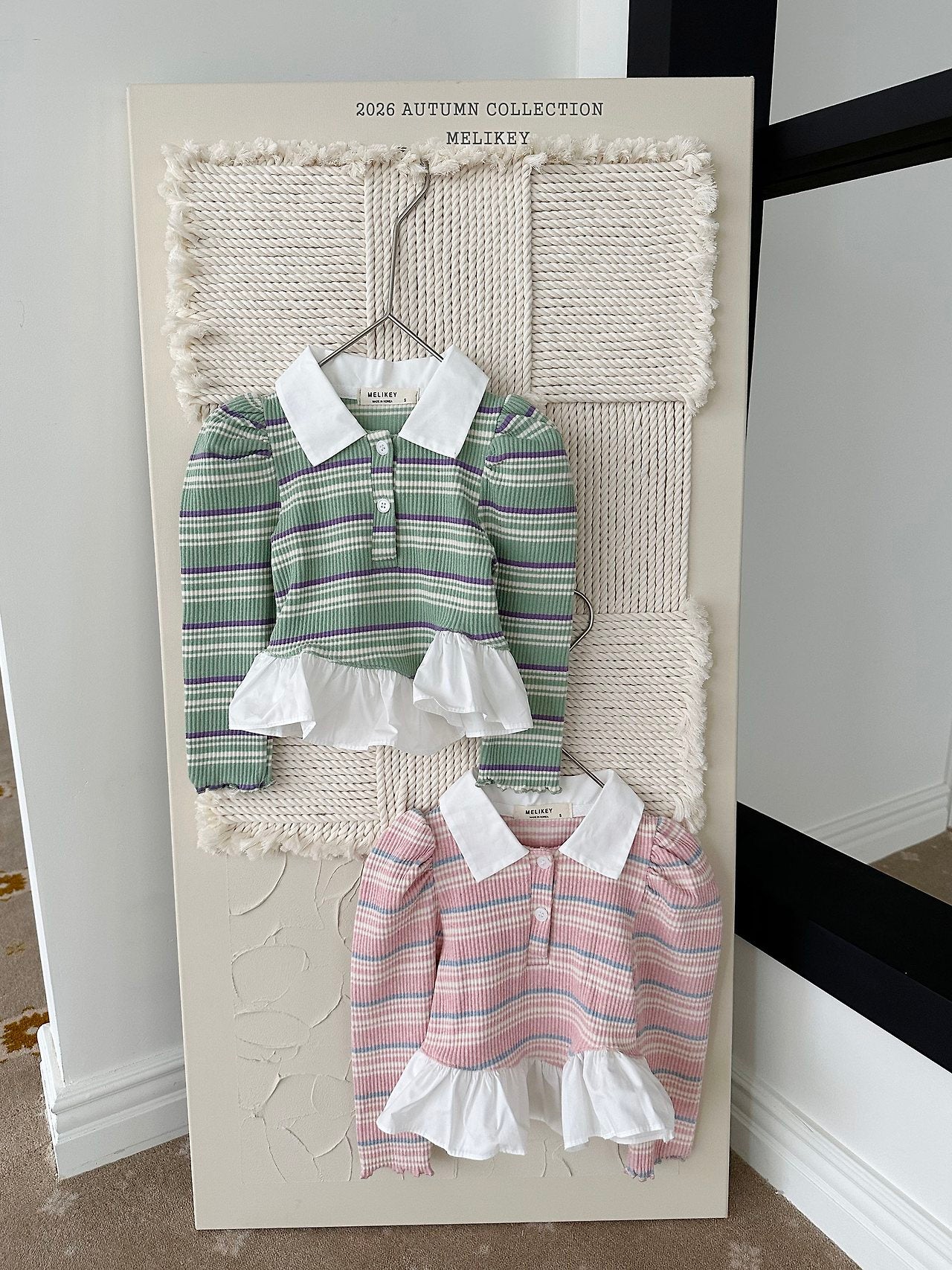 ［Melikey］Stripe collar frill tops