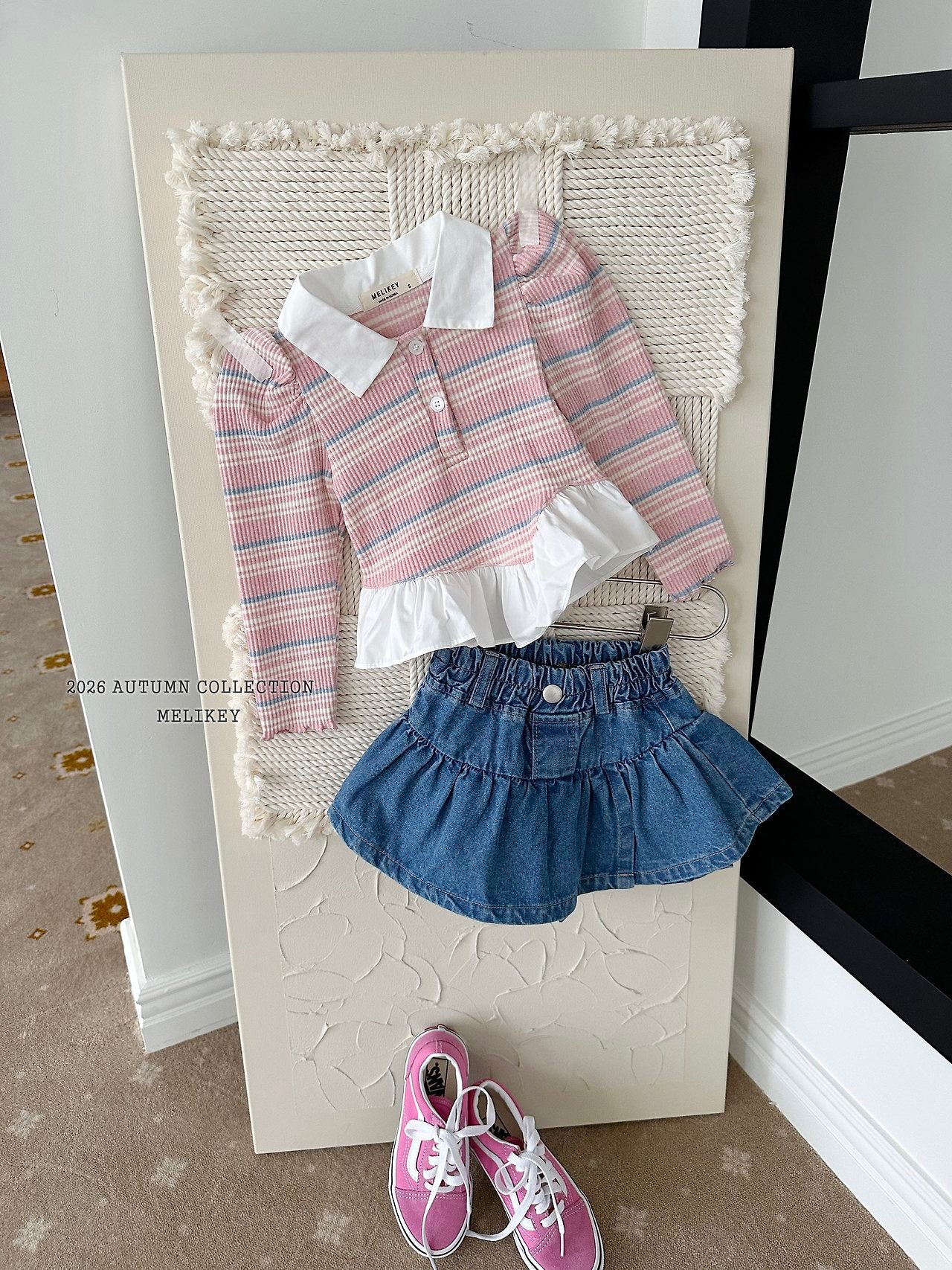 ［Melikey］Stripe collar frill tops