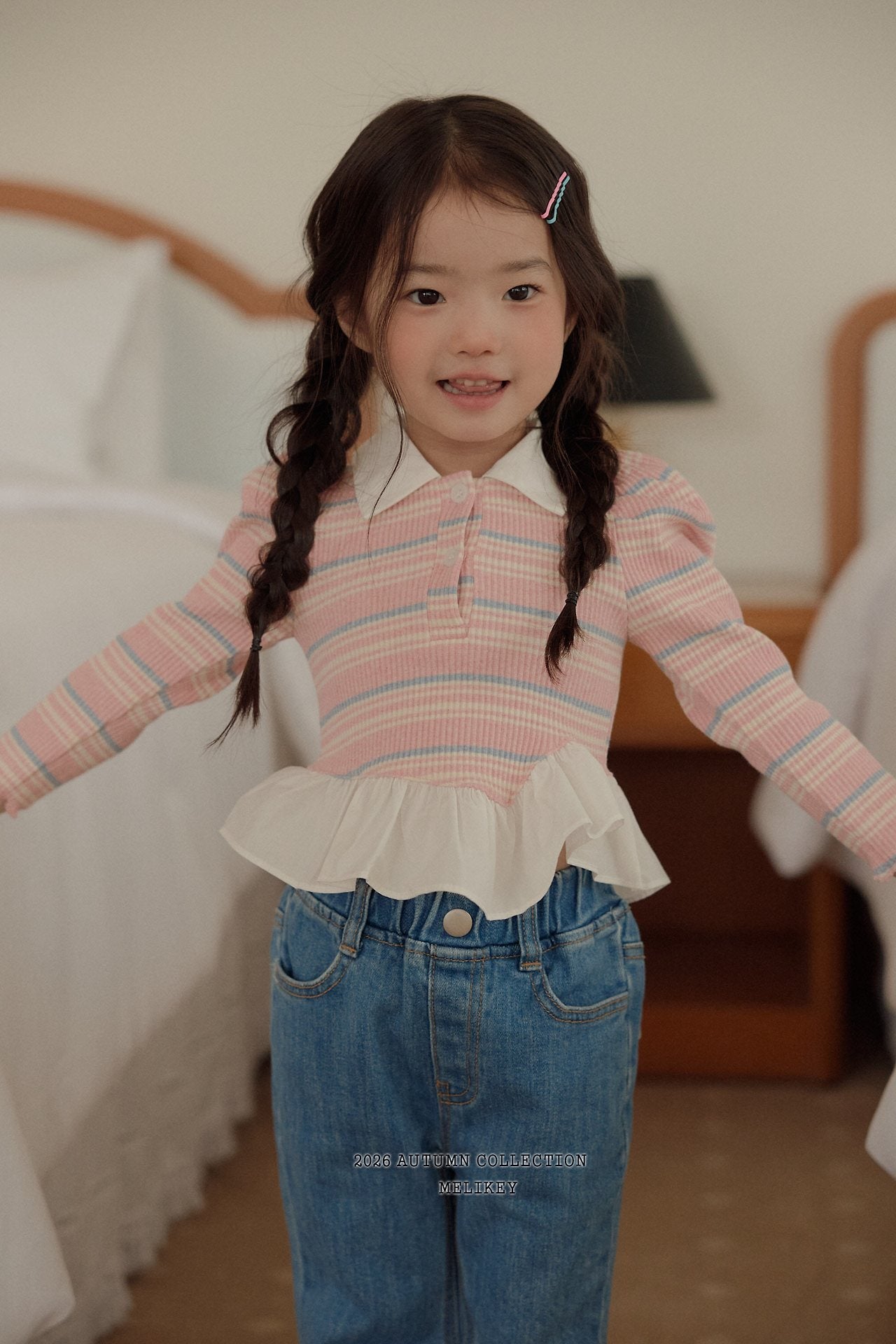 ［Melikey］Stripe collar frill tops