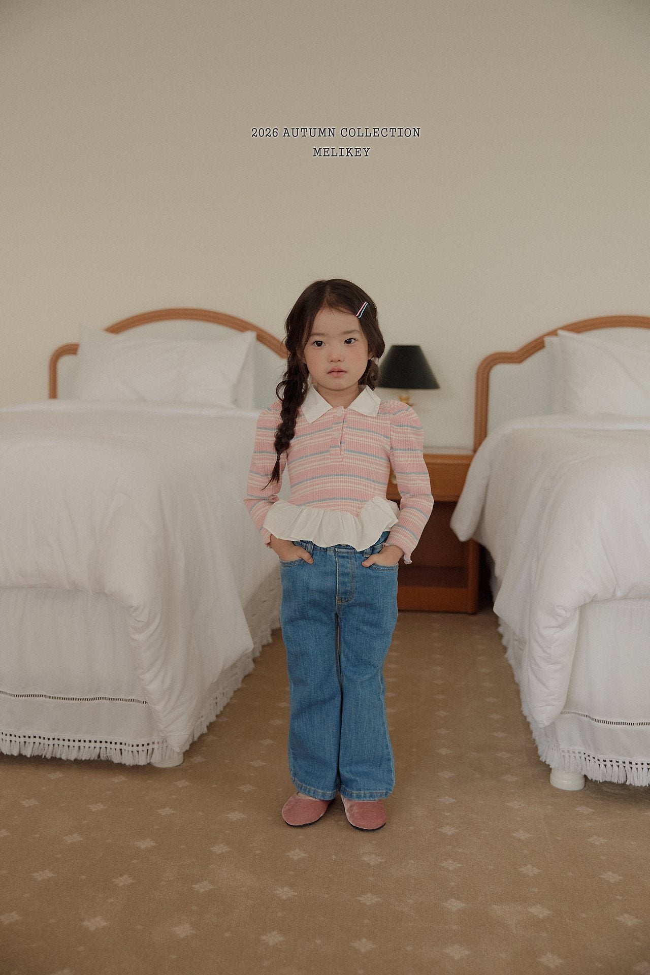 ［Melikey］Stripe collar frill tops