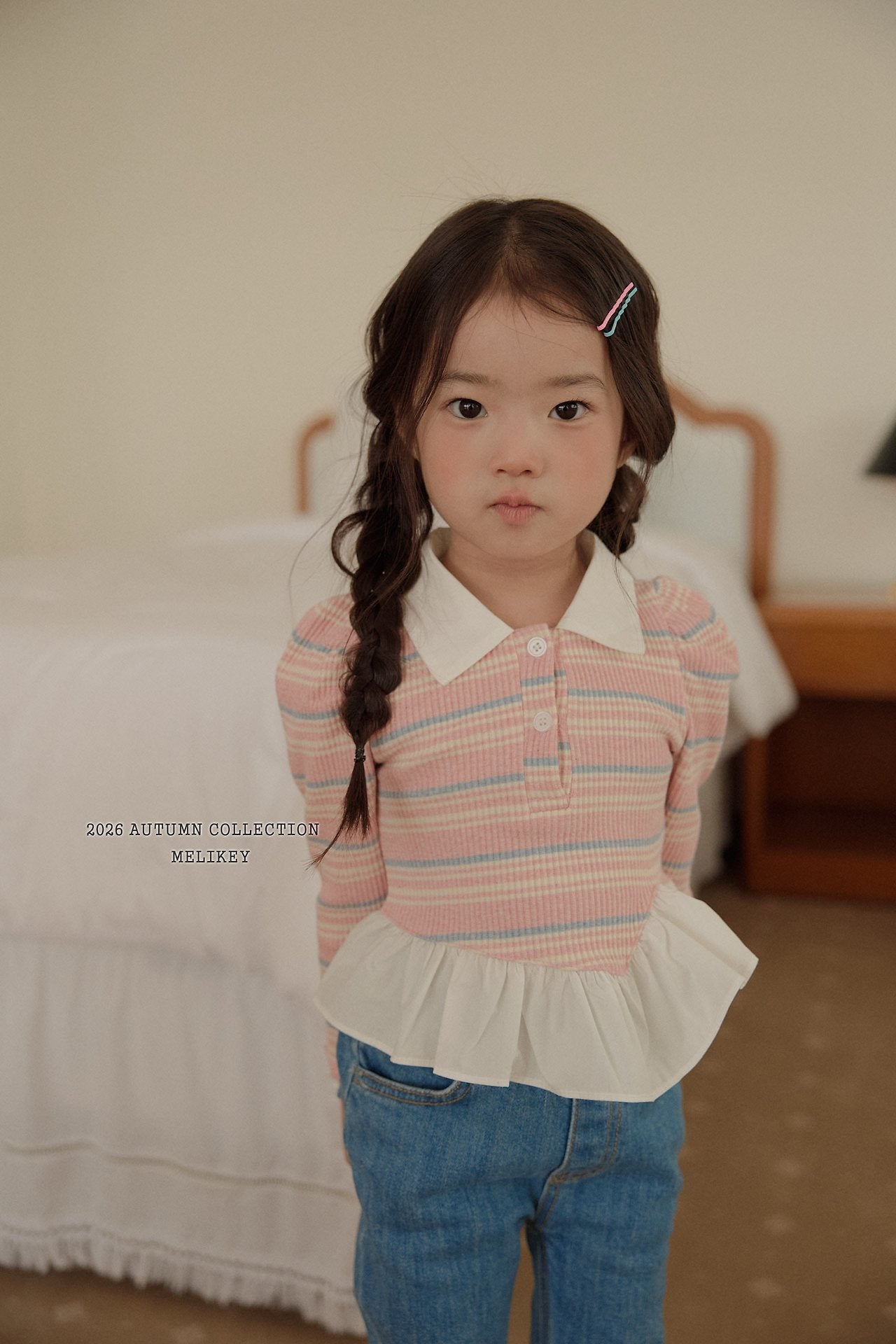 ［Melikey］Stripe collar frill tops