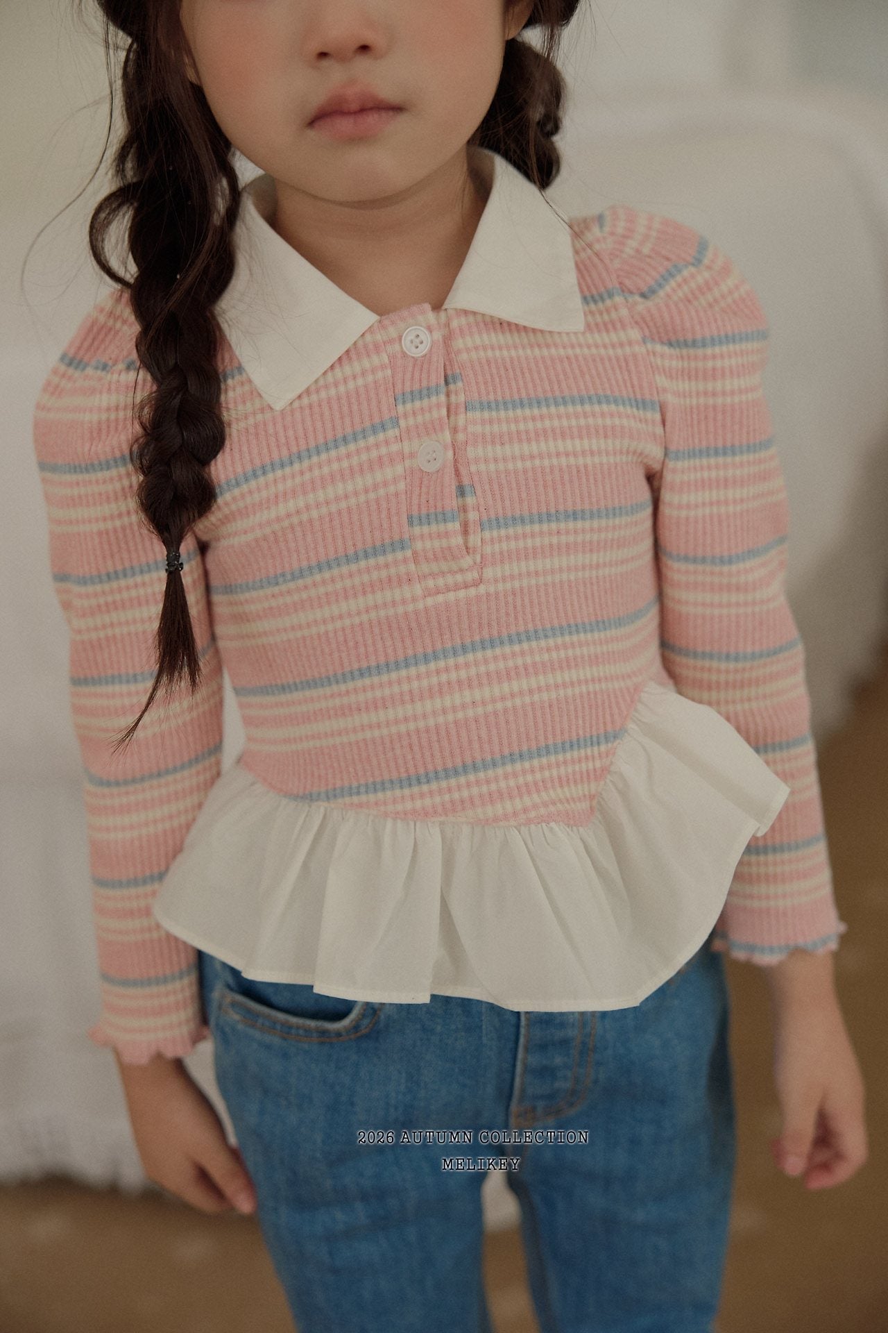 ［Melikey］Stripe collar frill tops