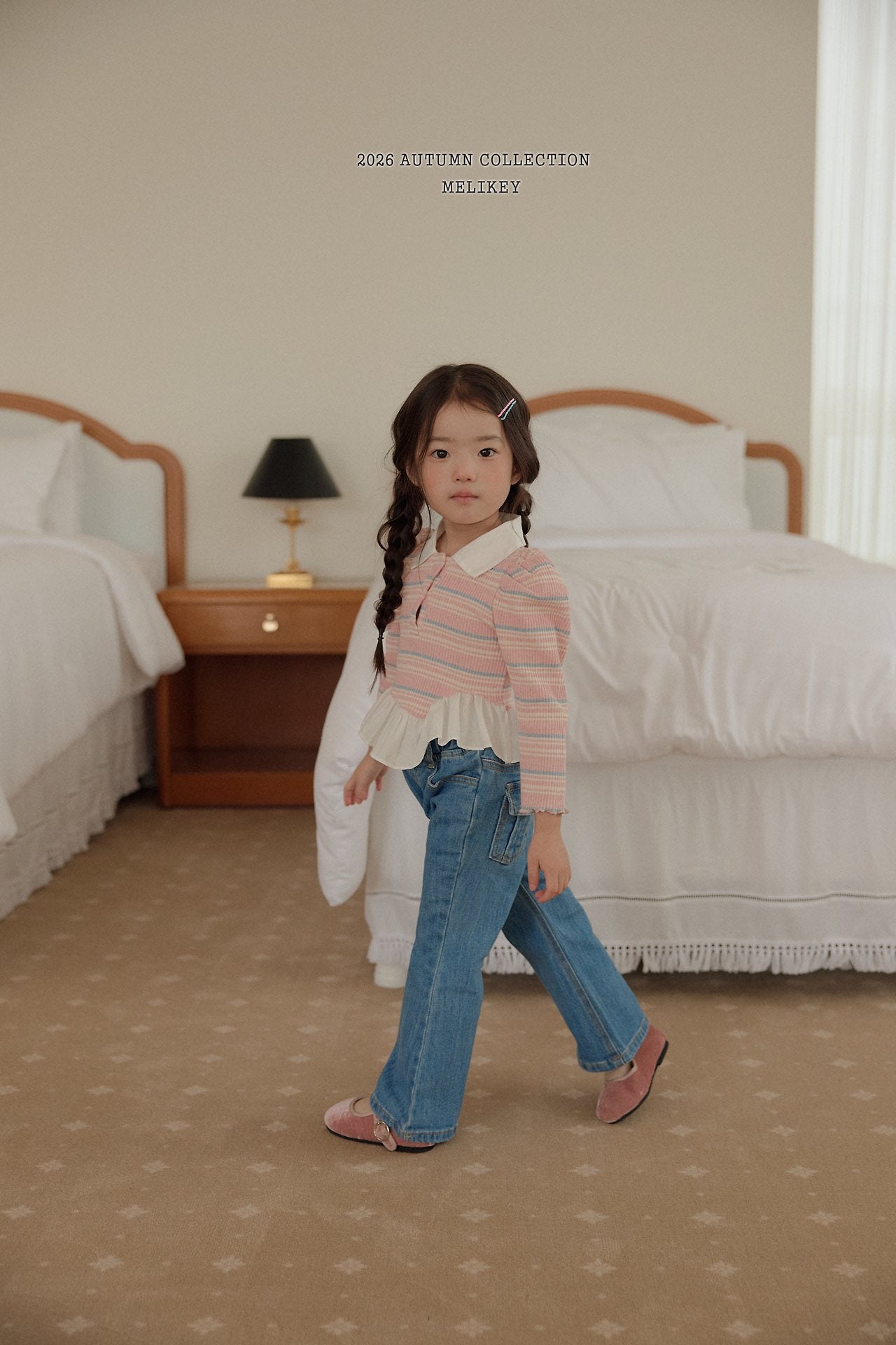 ［Melikey］Stripe collar frill tops