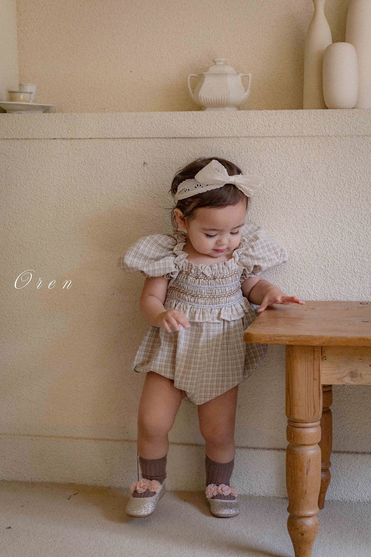 ［OREN］Noye check smock rompers