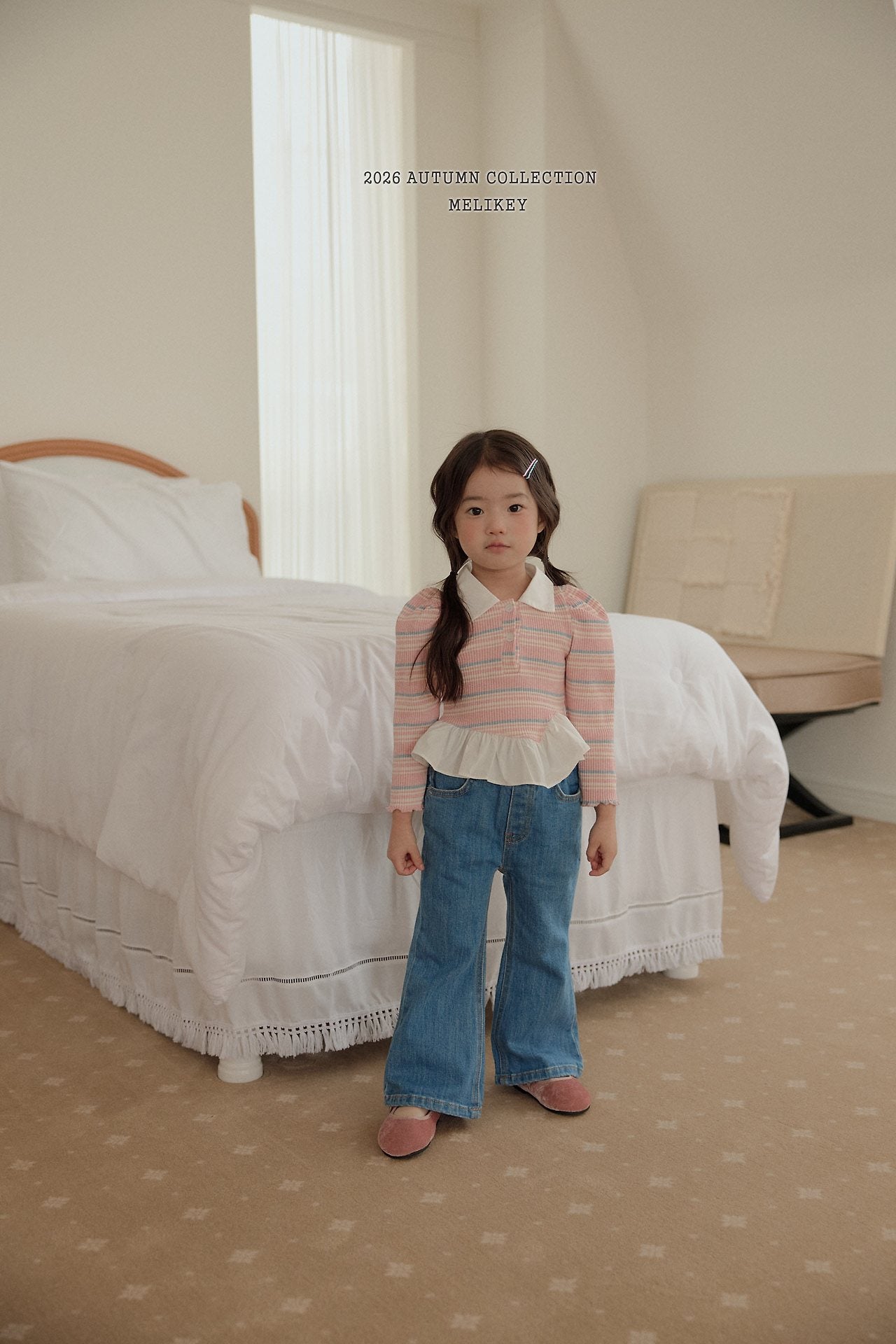 ［Melikey］Stripe collar frill tops