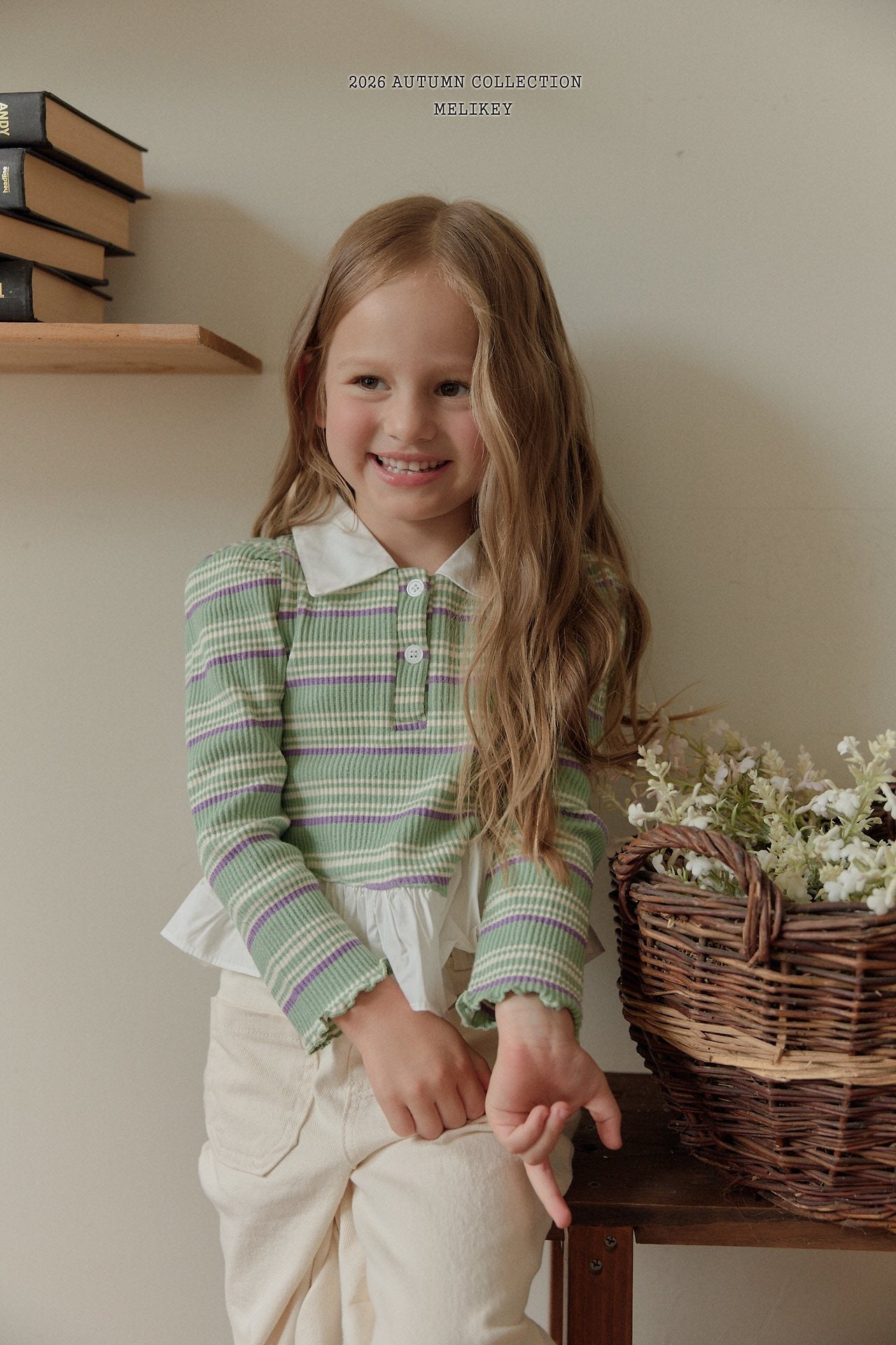 ［Melikey］Stripe collar frill tops