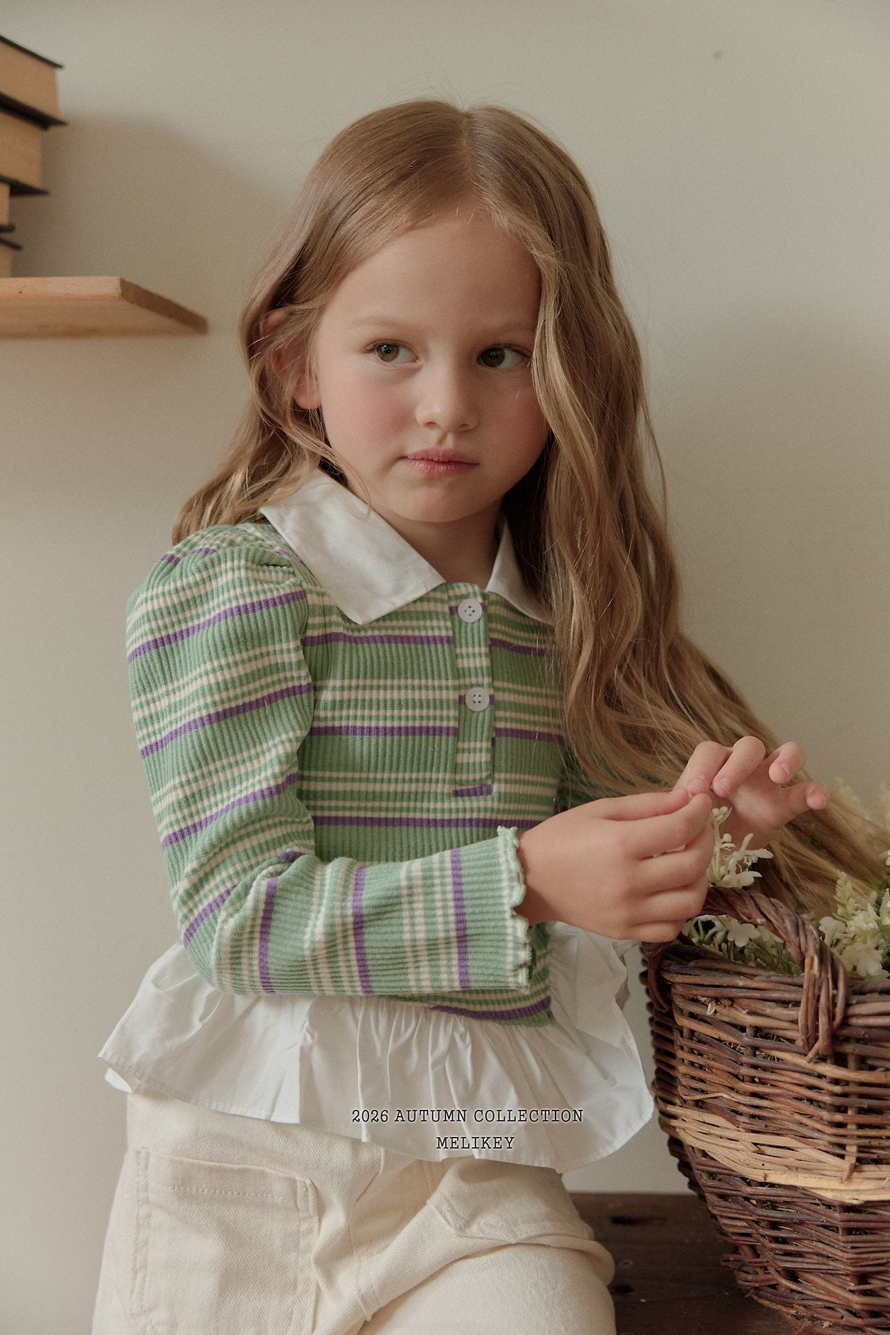 ［Melikey］Stripe collar frill tops