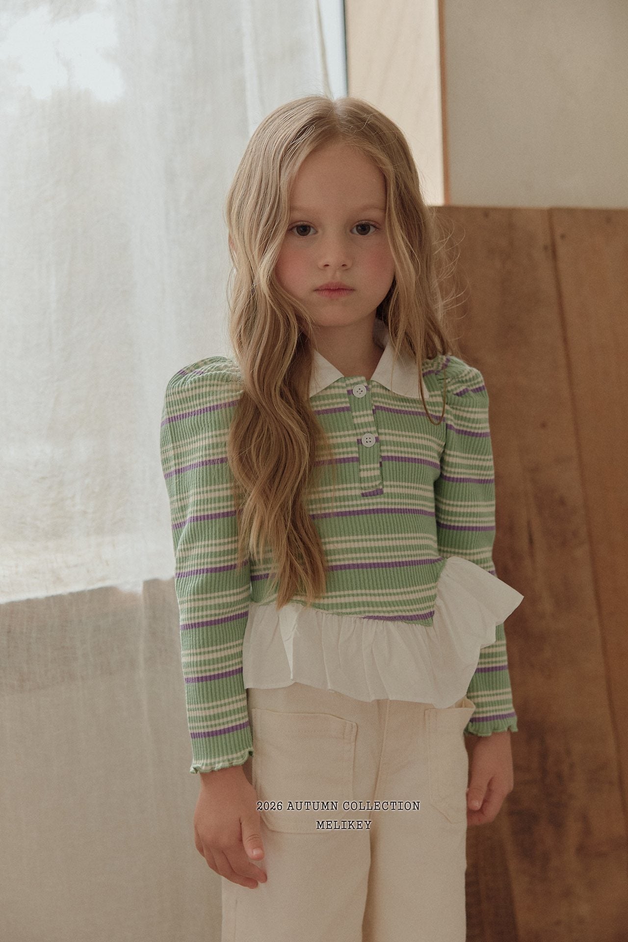 ［Melikey］Stripe collar frill tops