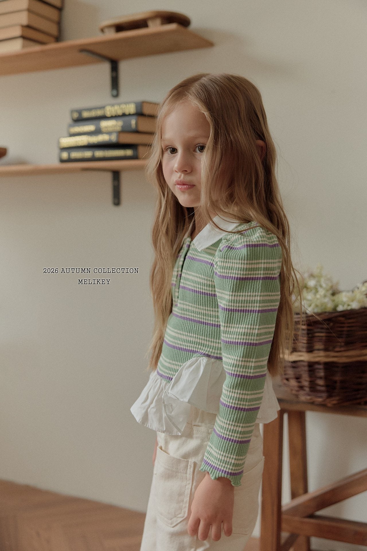 ［Melikey］Stripe collar frill tops