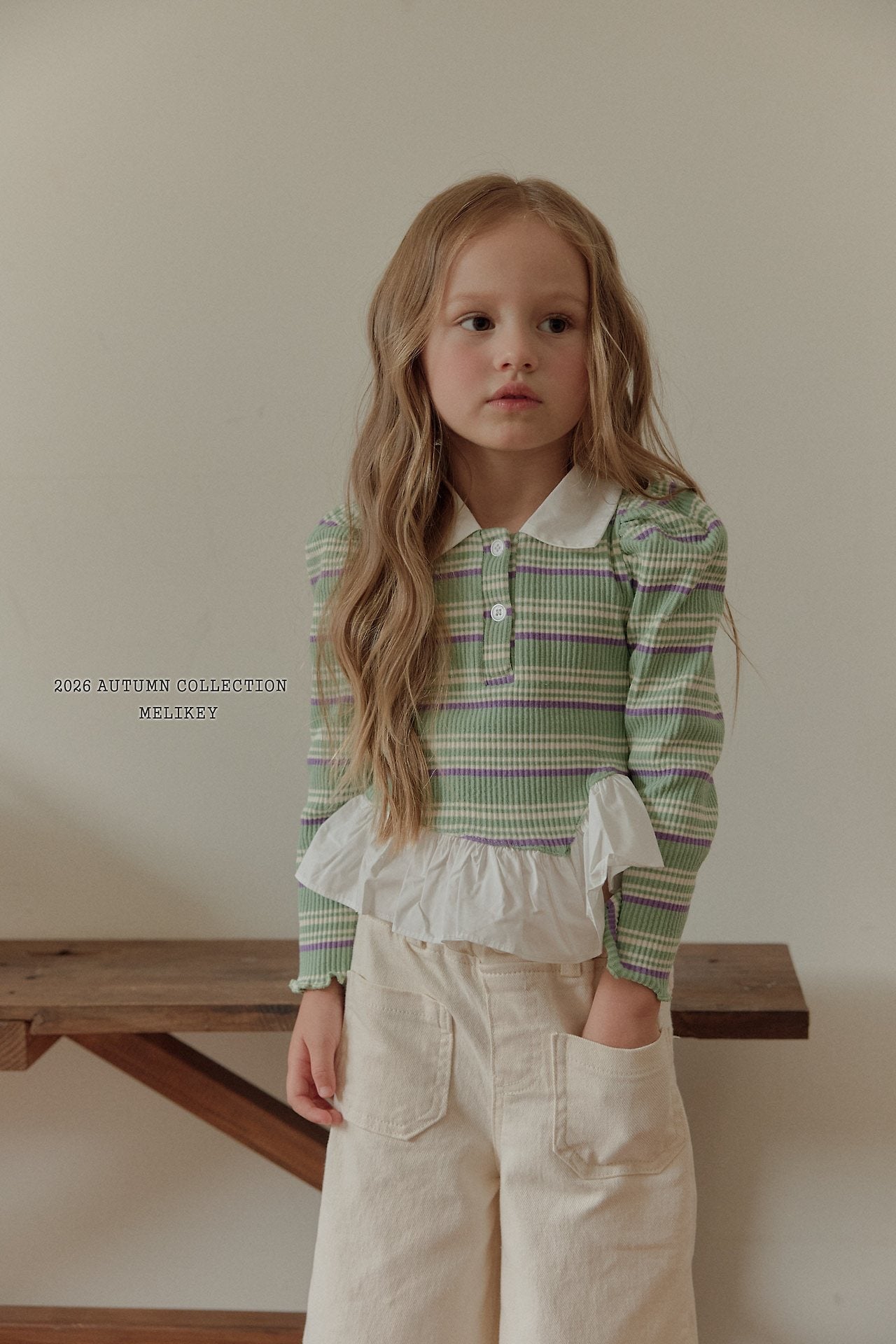 ［Melikey］Stripe collar frill tops