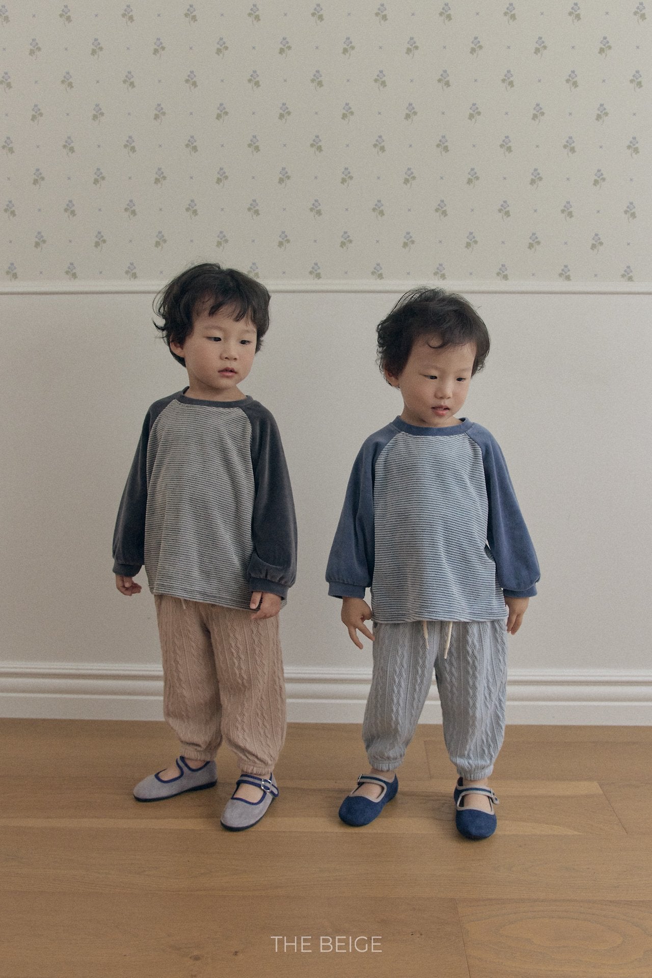 ［The beige］Velvet Striped Tee