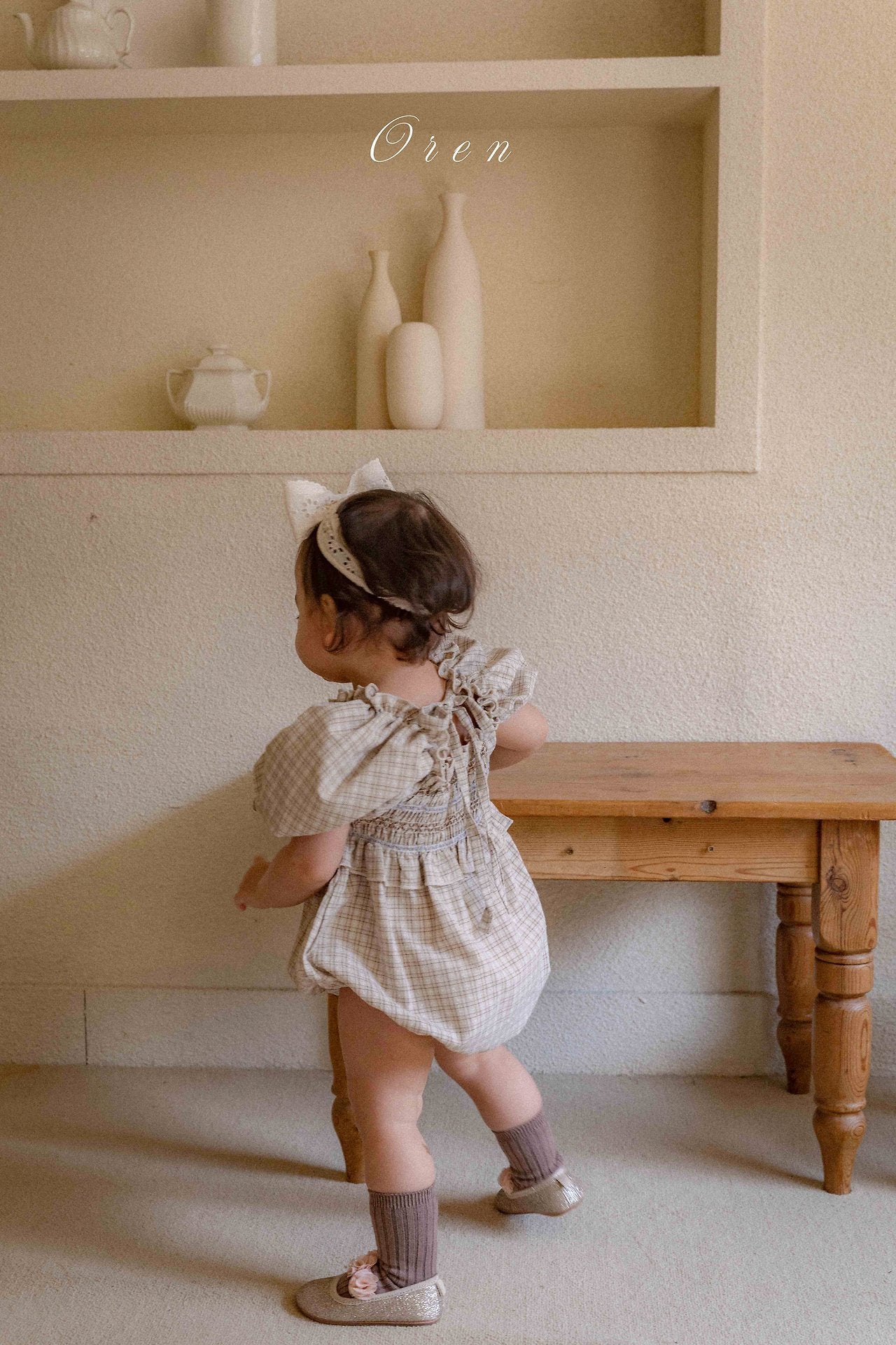 ［OREN］Noye check smock rompers