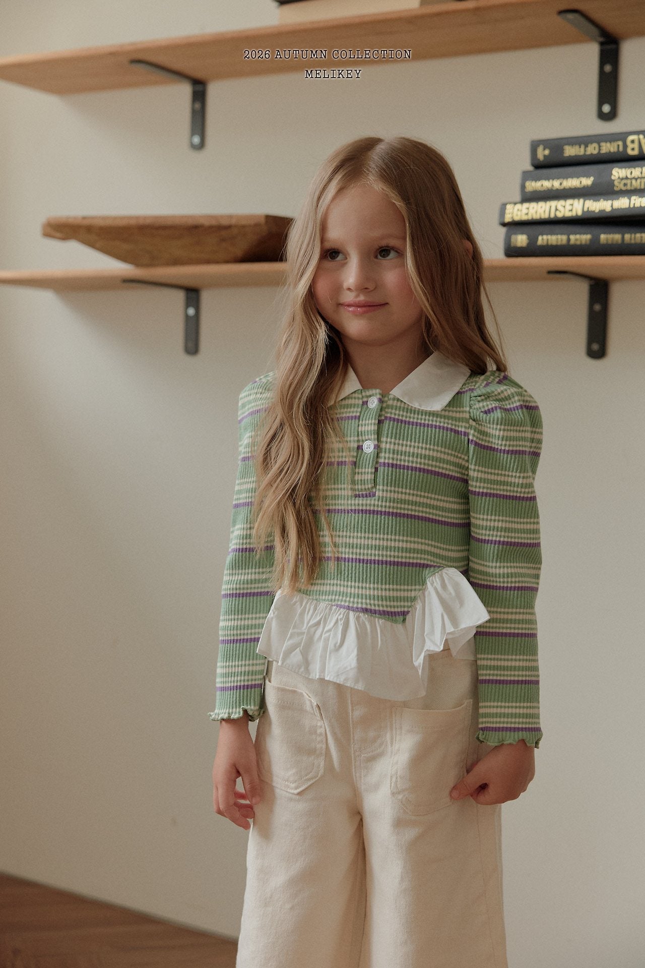［Melikey］Stripe collar frill tops