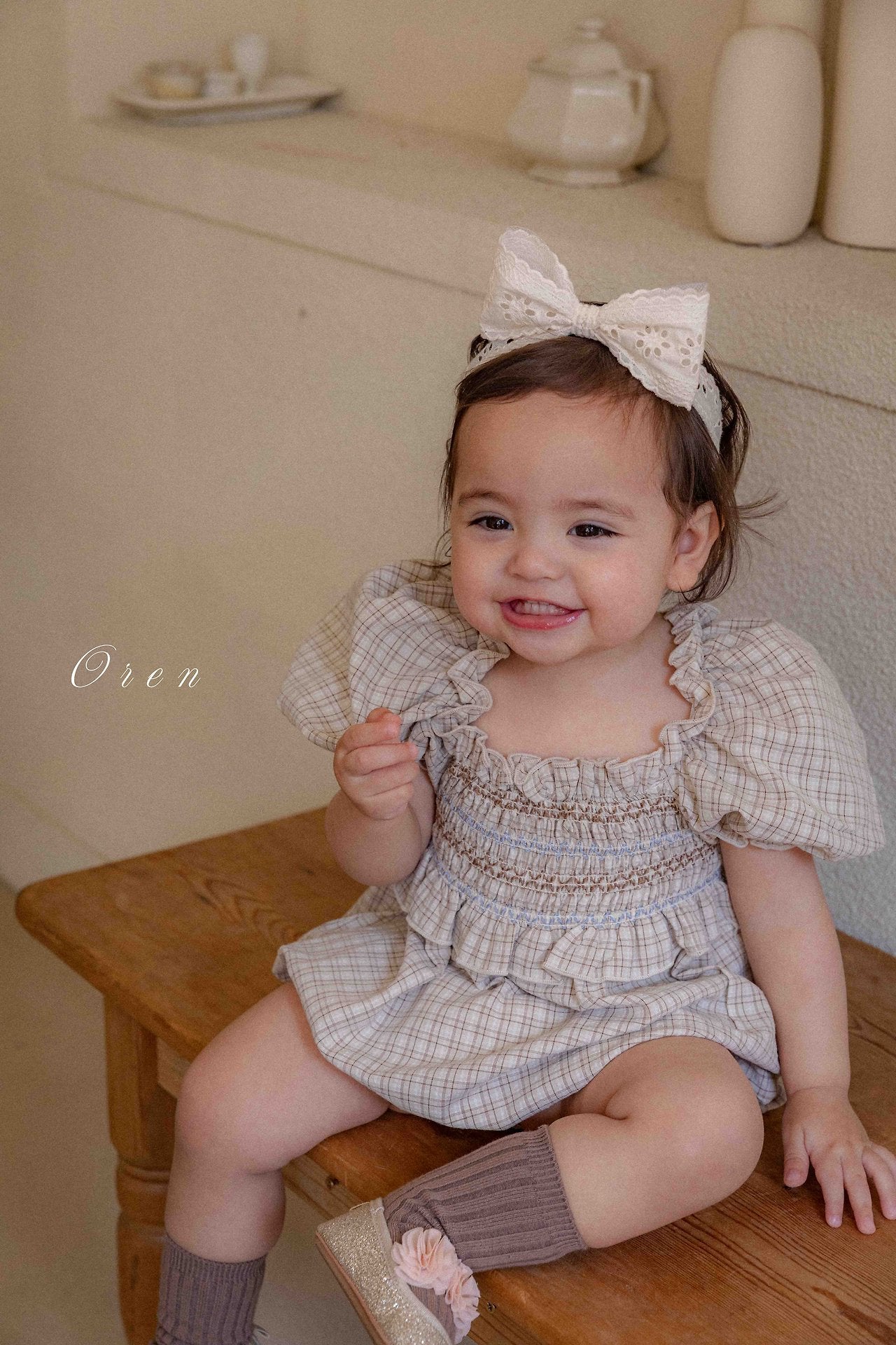 ［OREN］Noye check smock rompers