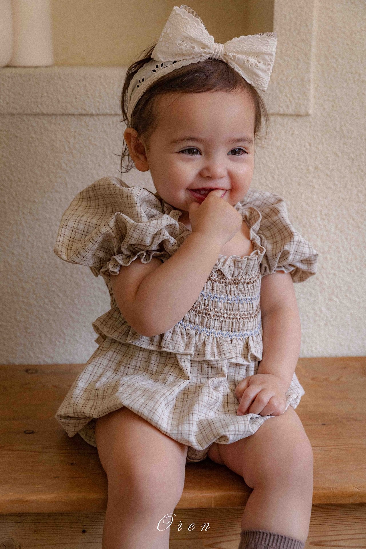 ［OREN］Noye check smock rompers