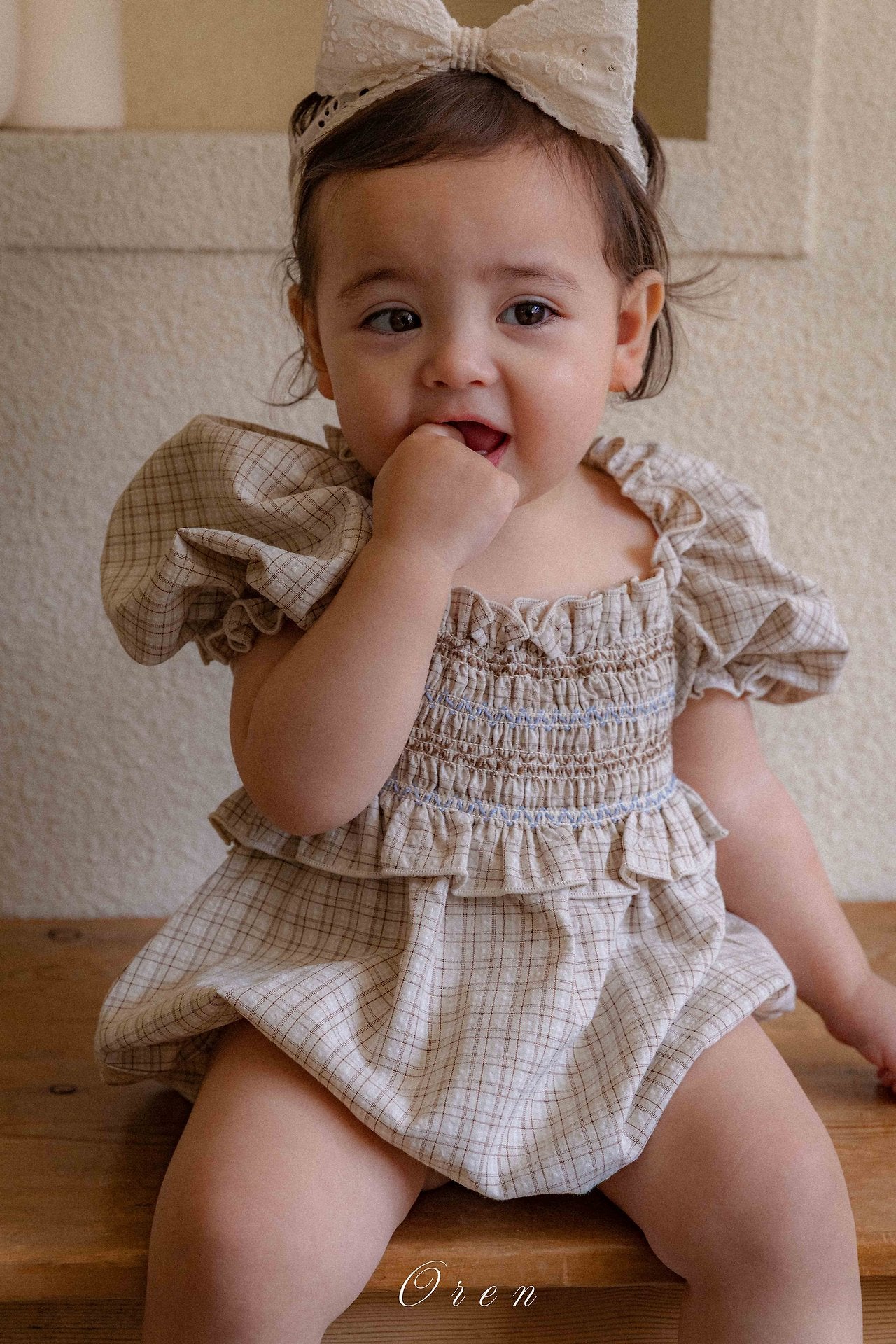 ［OREN］Noye check smock rompers