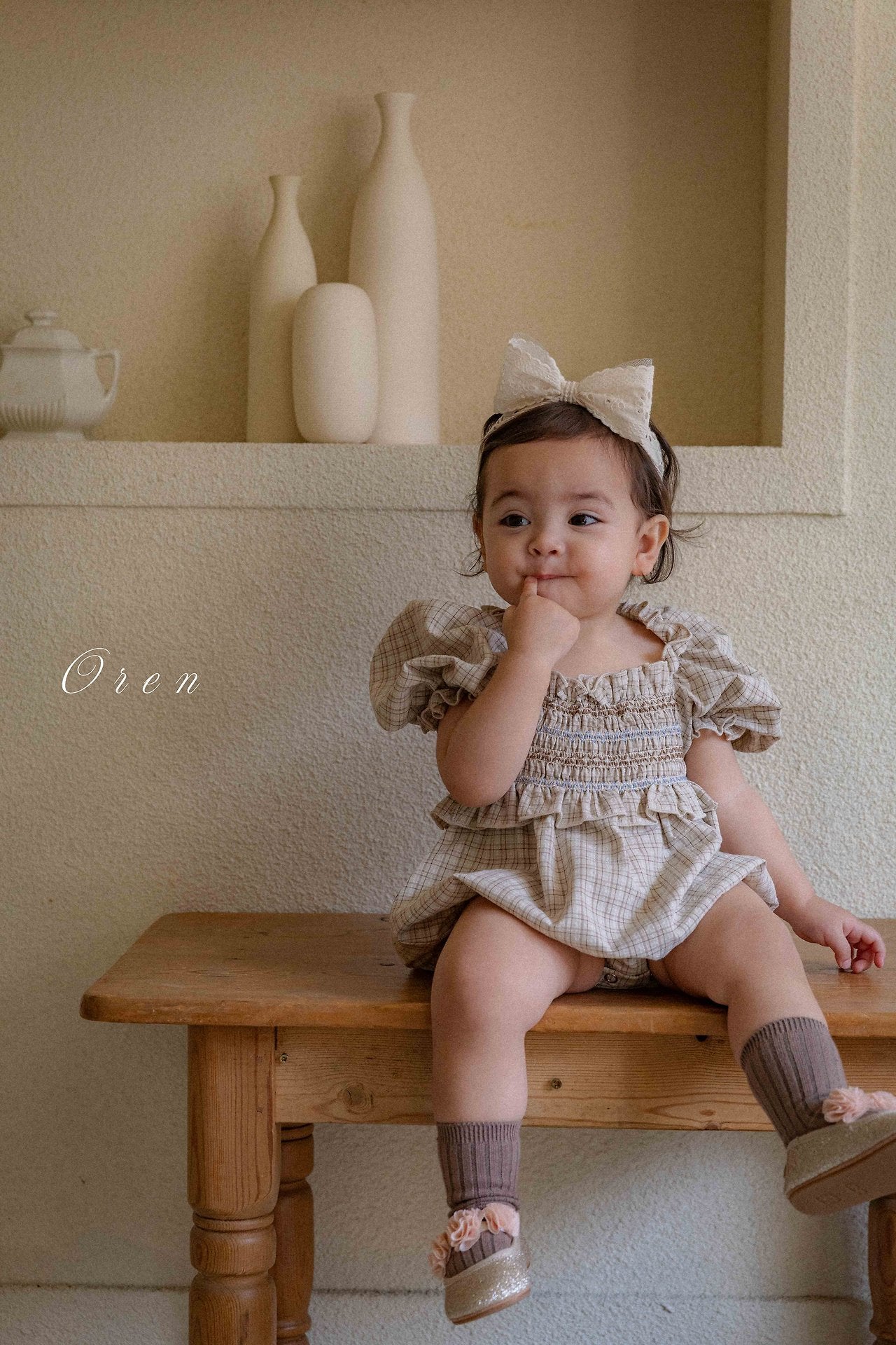 ［OREN］Noye check smock rompers
