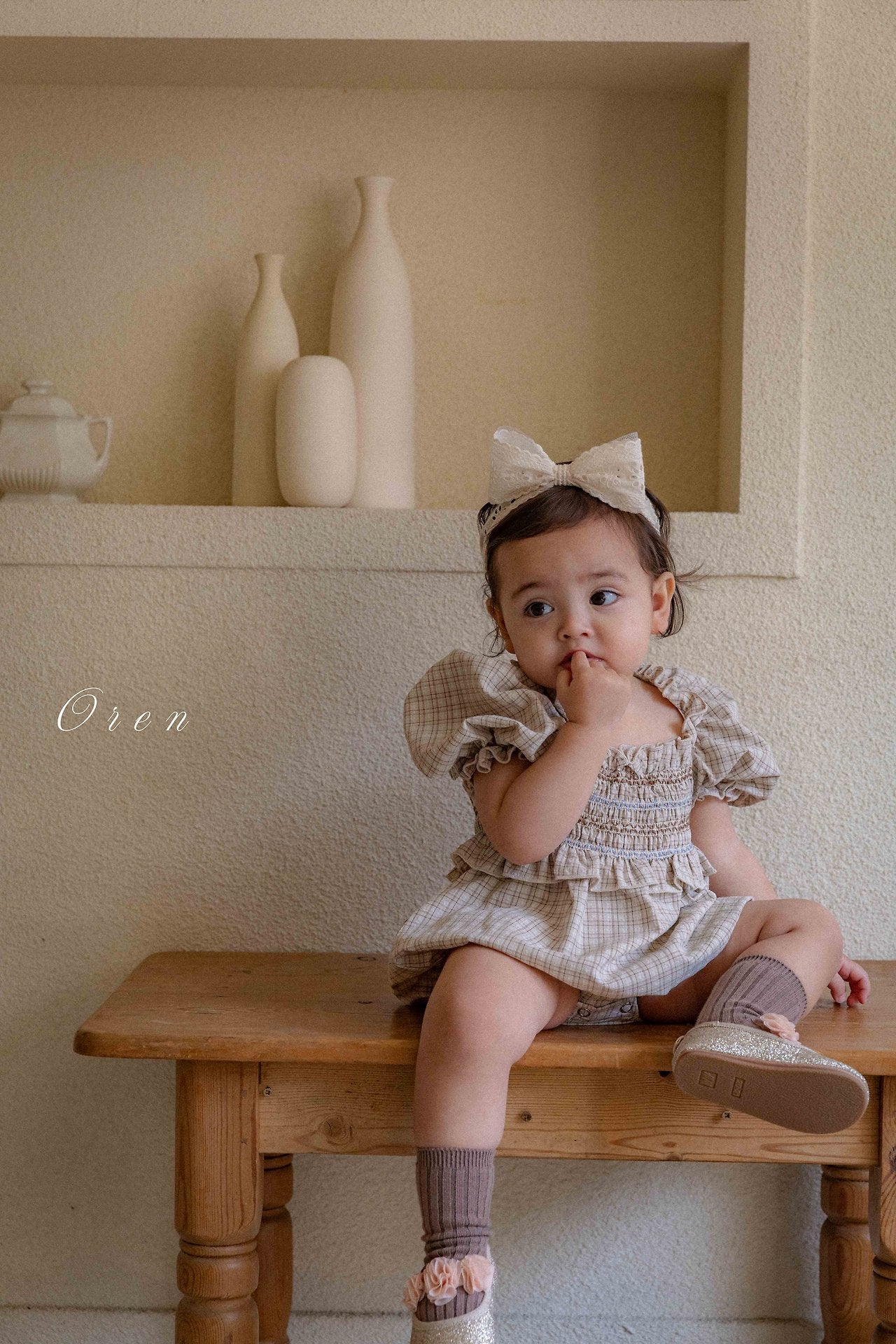 ［OREN］Noye check smock rompers