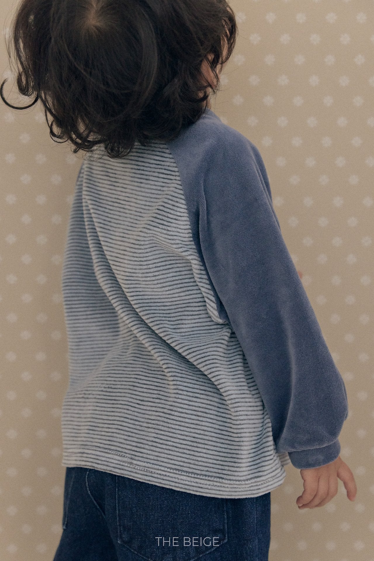 ［The beige］Velvet Striped Tee
