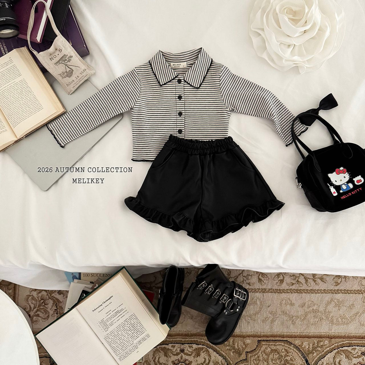 ［Melikey］Petit collar stripe tee