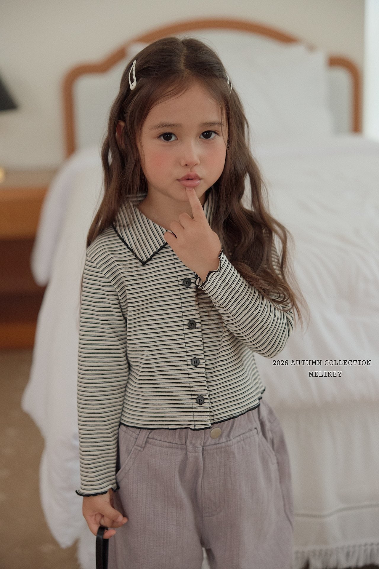 ［Melikey］Petit collar stripe tee