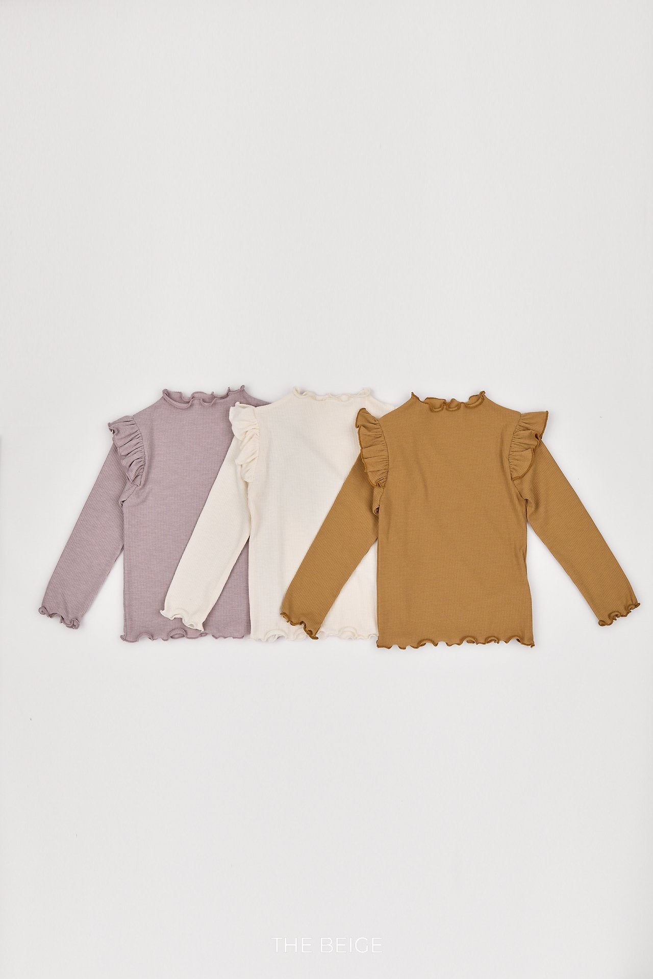［The beige］Ribbed Frill Tee