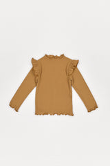 ［The beige］Ribbed Frill Tee