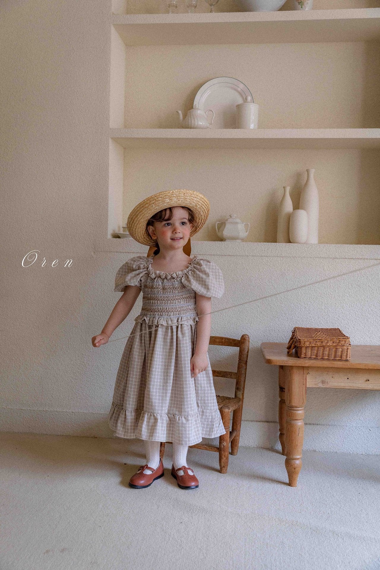 ［OREN］Noye check smock one-piece