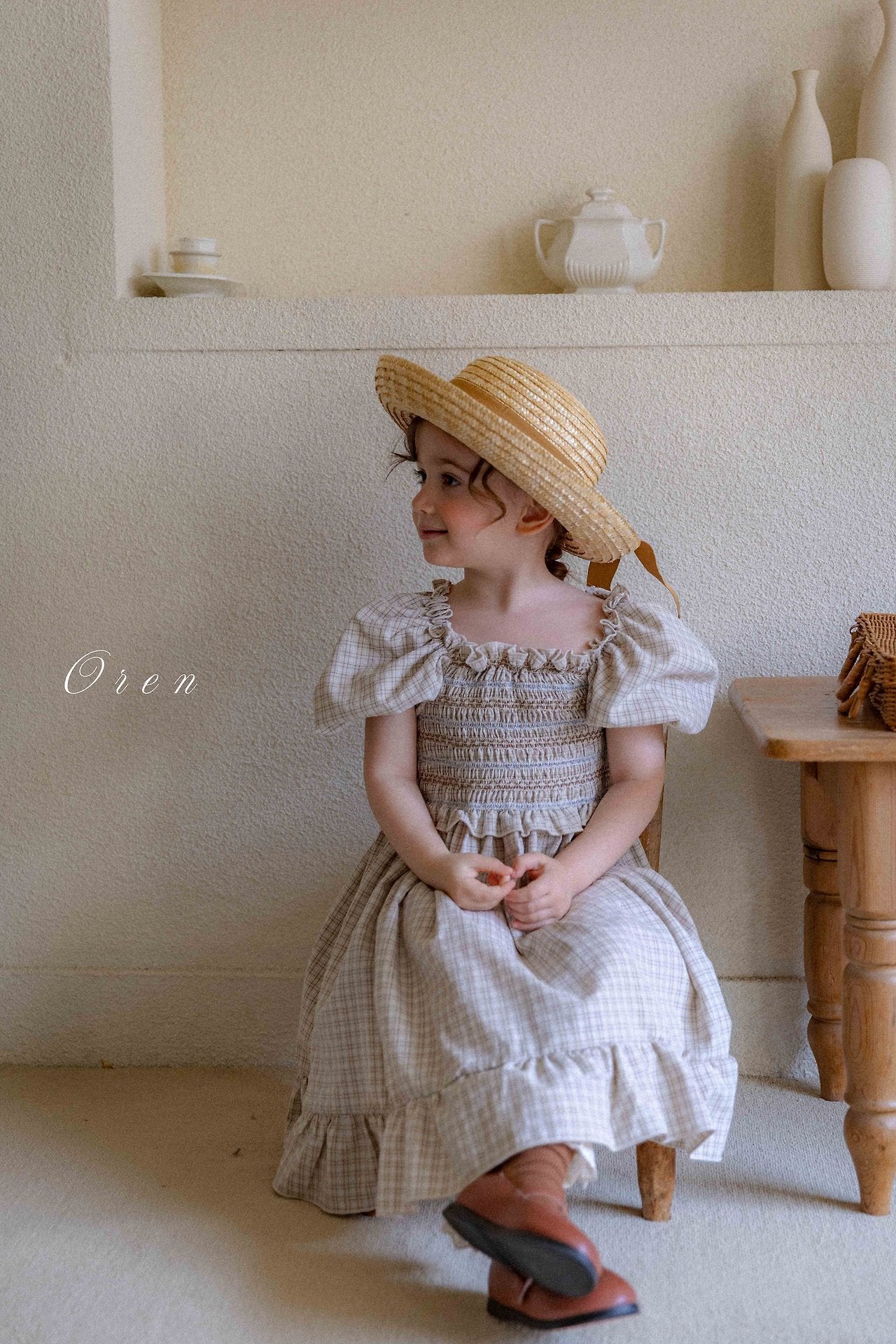 ［OREN］Noye check smock one-piece