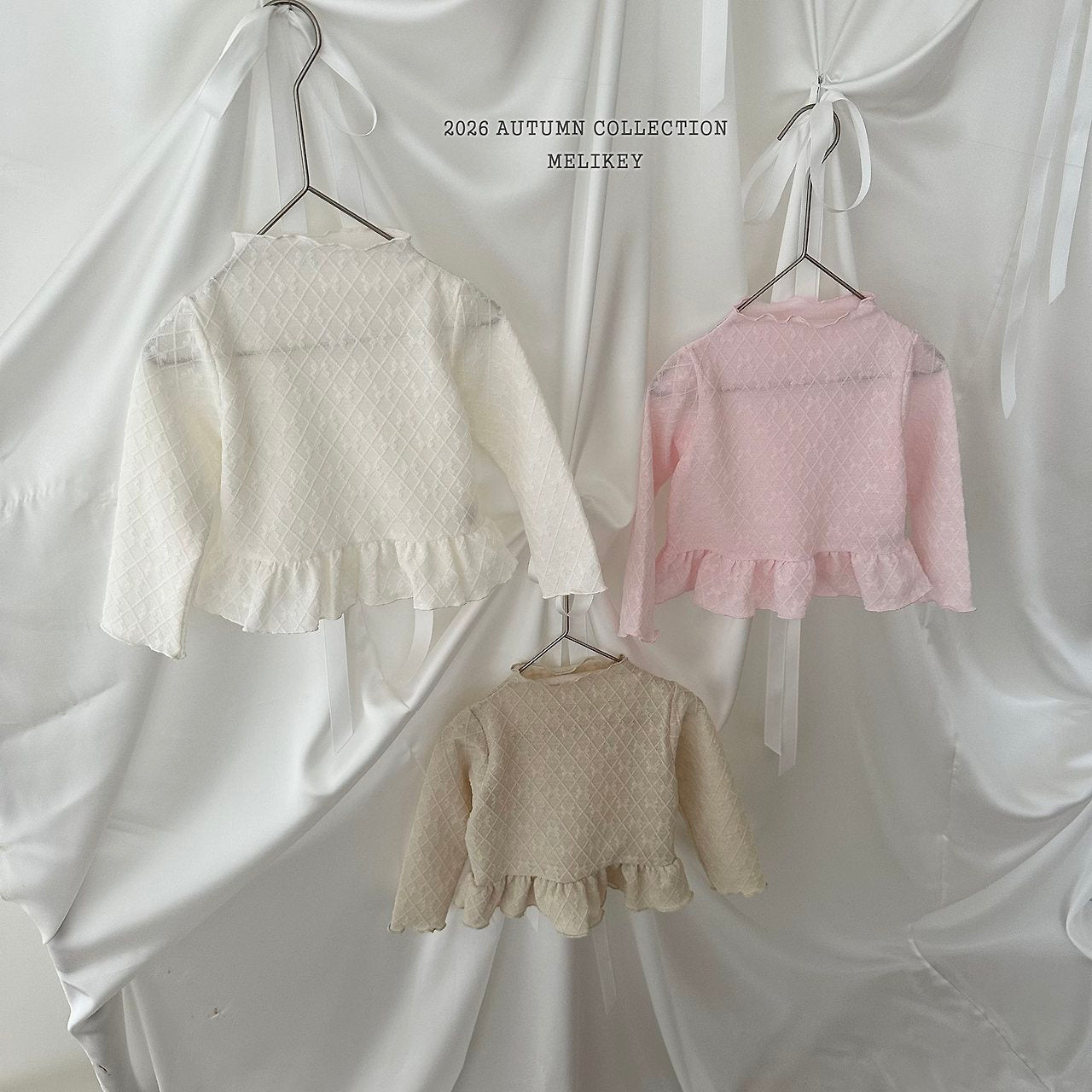 ［Melikey］Frill ribbon mesh tops