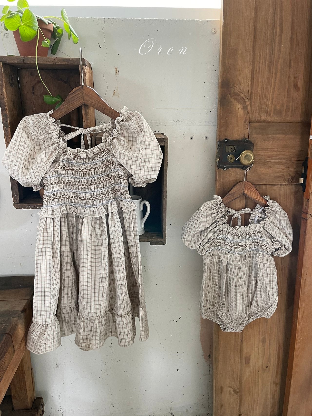 ［OREN］Noye check smock one-piece