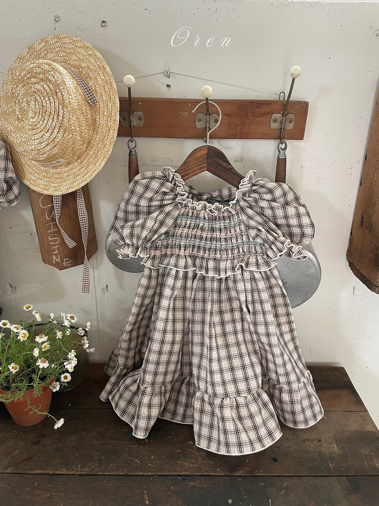 ［OREN］Noye check smock one-piece